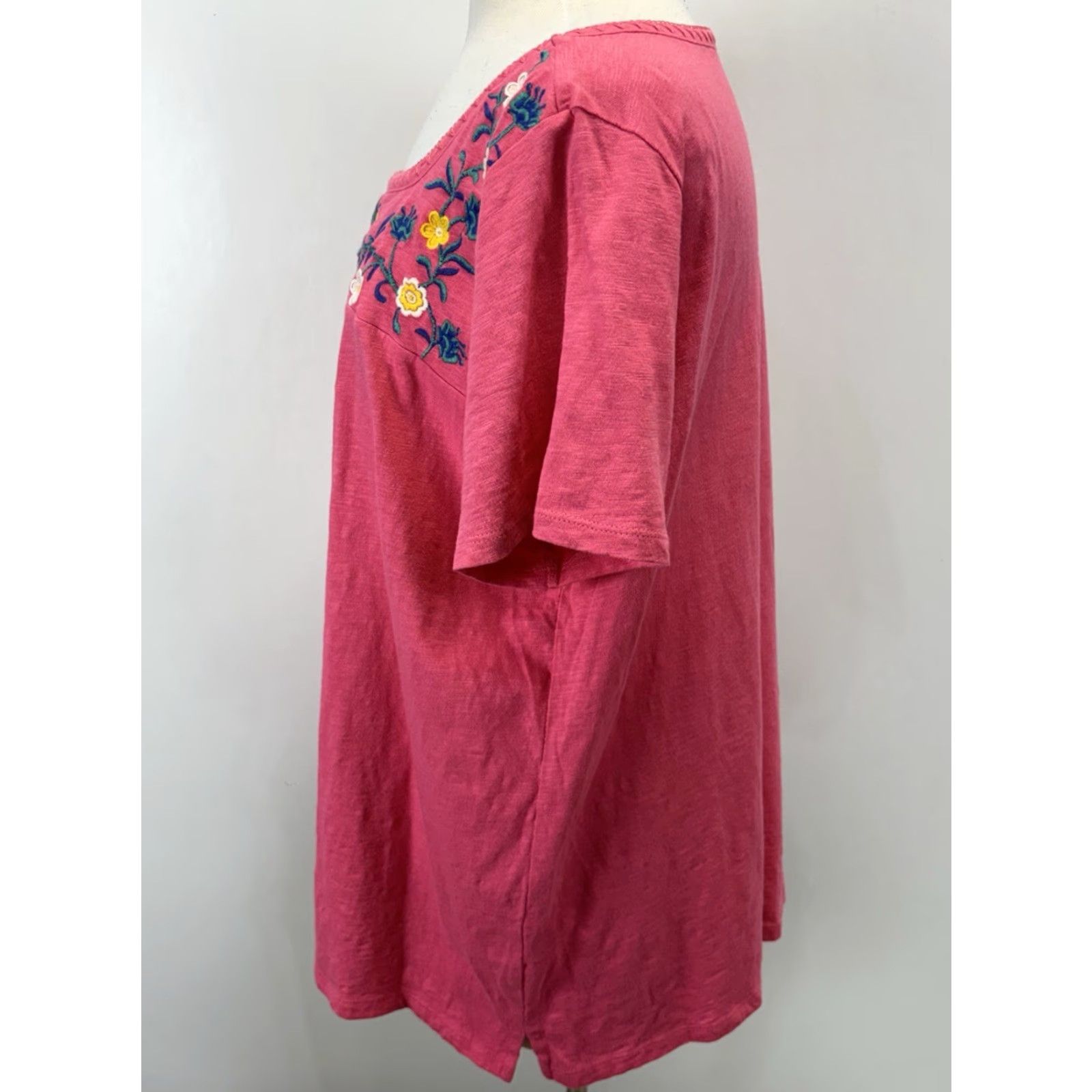 Talbots VINTAGE Talbots Floral Embroidered Square Neck Shirt Plus 2X Pink Short Sleeve Womens Size XXL / US 16-18 / IT 52-54 - 2 Thumbnail