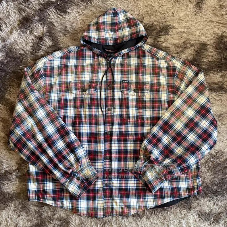 Balenciaga Balenciaga Ombre Fleece Checkered Flannel Hooded Cotton Ja Size US XXS / EU 40 - 1 Thumbnail