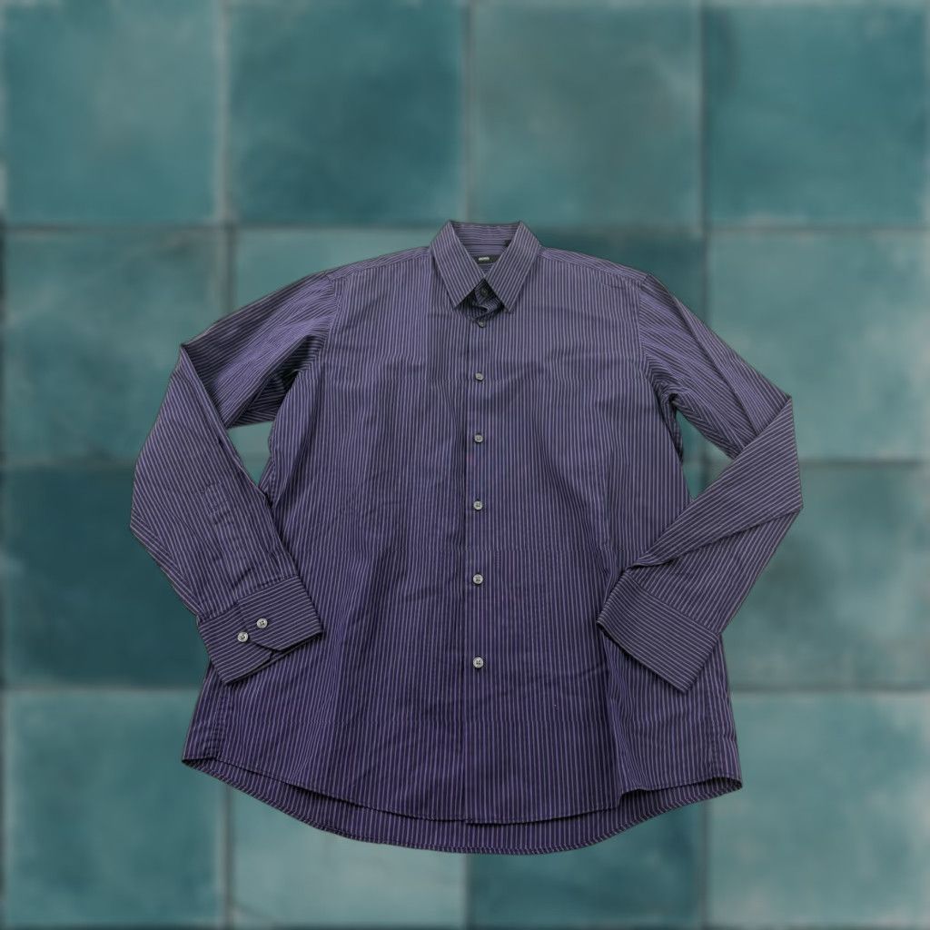 Hugo Boss BOSS Hugo Boss Shirt Mens 16.5 34/35 Purple Stripe Long Sleeve Button Up Dress Shirt Mens 16.5 34/35 Purple Stripe Dress Shirt Size 46R - 1 Thumbnail