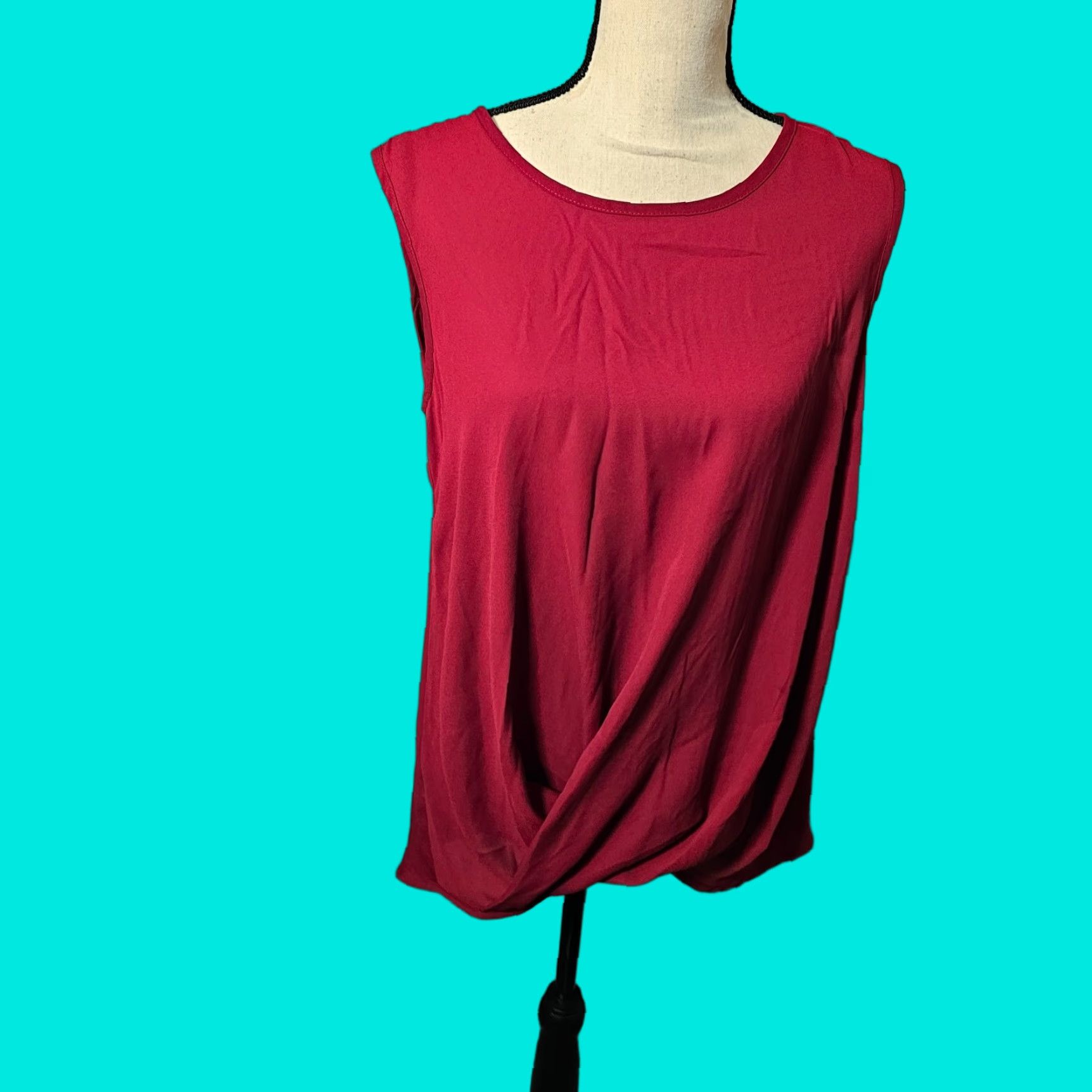 Vintage Vizio Brand USA U.S.A Women’s Blouse Size M Round Neck Sleeveless Top Scrunched Red Maroon Cotton Blend Patch Size M / US 6-8 / IT 42-44 - 1 Thumbnail