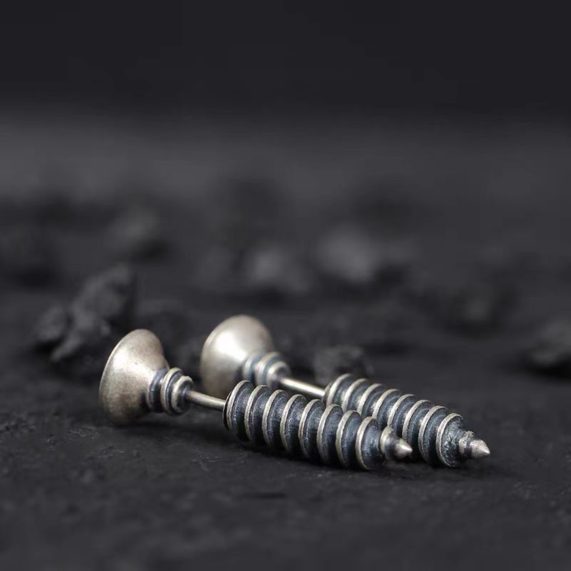 Jewelry Sterling silver Screw Earrings One Pairs Chrome Jewelry Size ONE SIZE - 3 Thumbnail