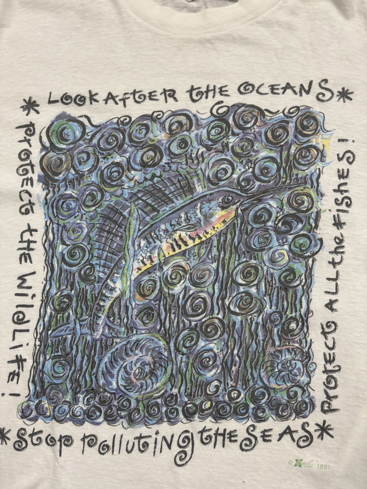 Vintage Vintage 1991 Ocean Environmental Art T-Shirt Stop Polluting Size US XL / EU 56 / 4 - 6 Thumbnail