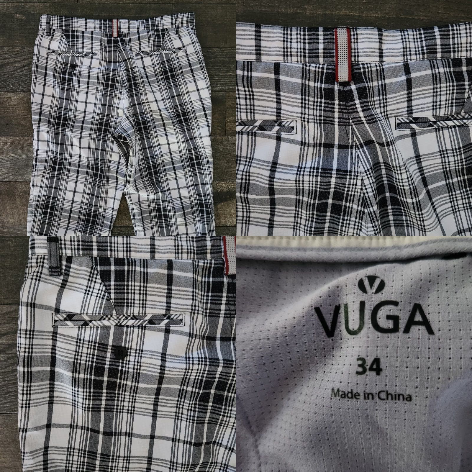 Vintage Vuga Golf Pants Plaid Mens 34x32 Performance Straight Leg Black Gray White Regular Inseam 32 Reflective Breathable Lightweight Stretch Pants Mens Golf Size US 34 / EU 50 - 8 Thumbnail
