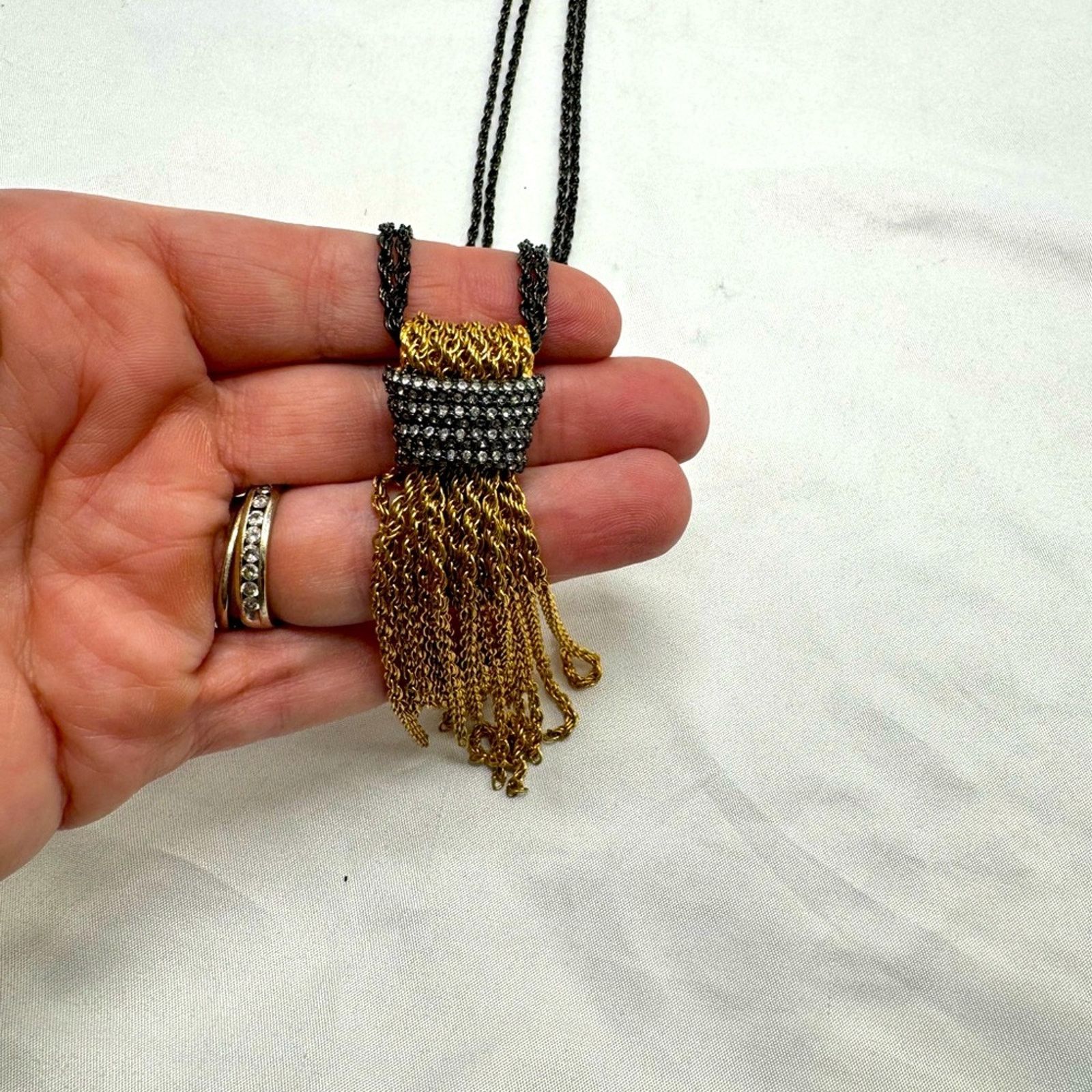 NBDN Nobrandedon Stella & Dot Windsor Pave Tassel long statement necklace Size ONE SIZE - 1 Thumbnail