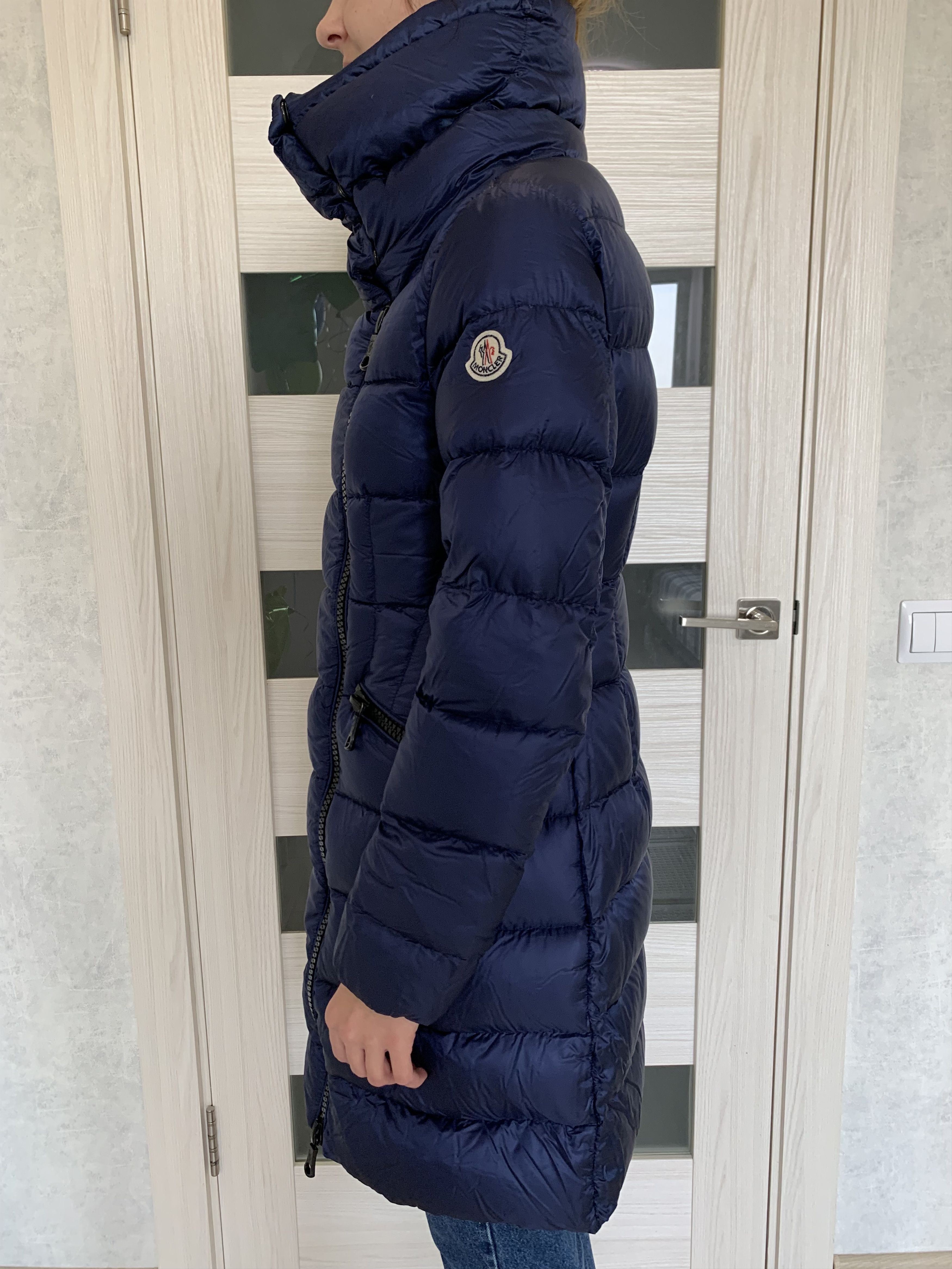 Image of Moncler Fleurs Down Coat Jacket Parka in Blue, Women's (Size Small)