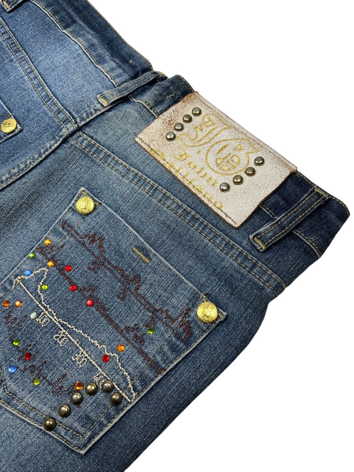 John Galliano × Vintage Vintage John Galliano y2k Studded Embroidered Washed Jeans Size 29" - 10 Thumbnail