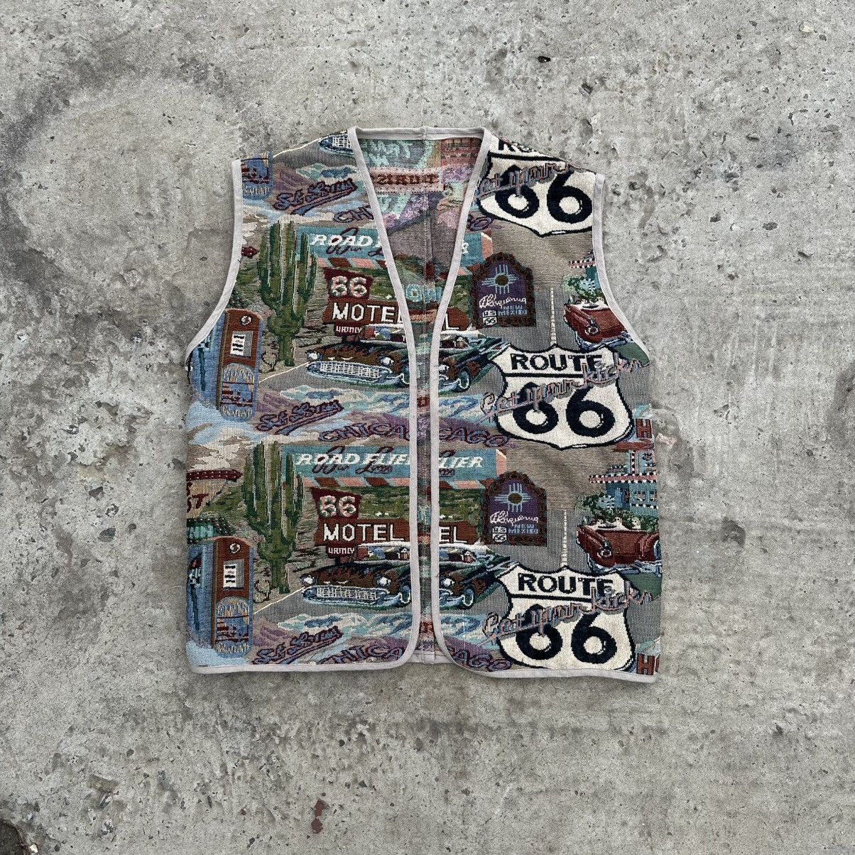 If Six Was Nine × Japanese Brand Vintage Tapestry Vest Rout 66 Hand Made Custom Moto Size US L / EU 52-54 / 3 - 1 Thumbnail