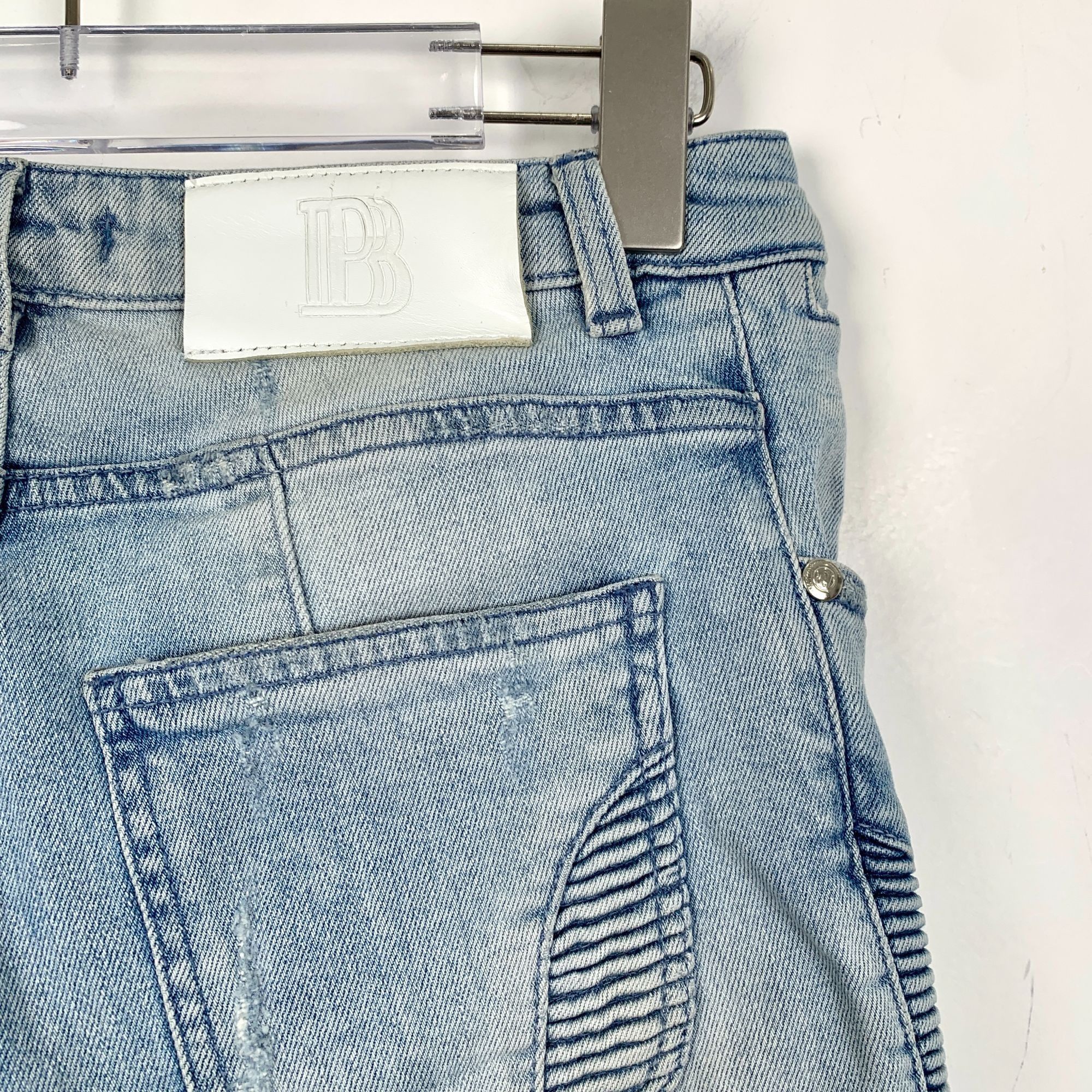 Pierre Balmain CM0075 Pierre Balmain Distressed Light Wash Moto Jeans Size US 27 - 6 Thumbnail