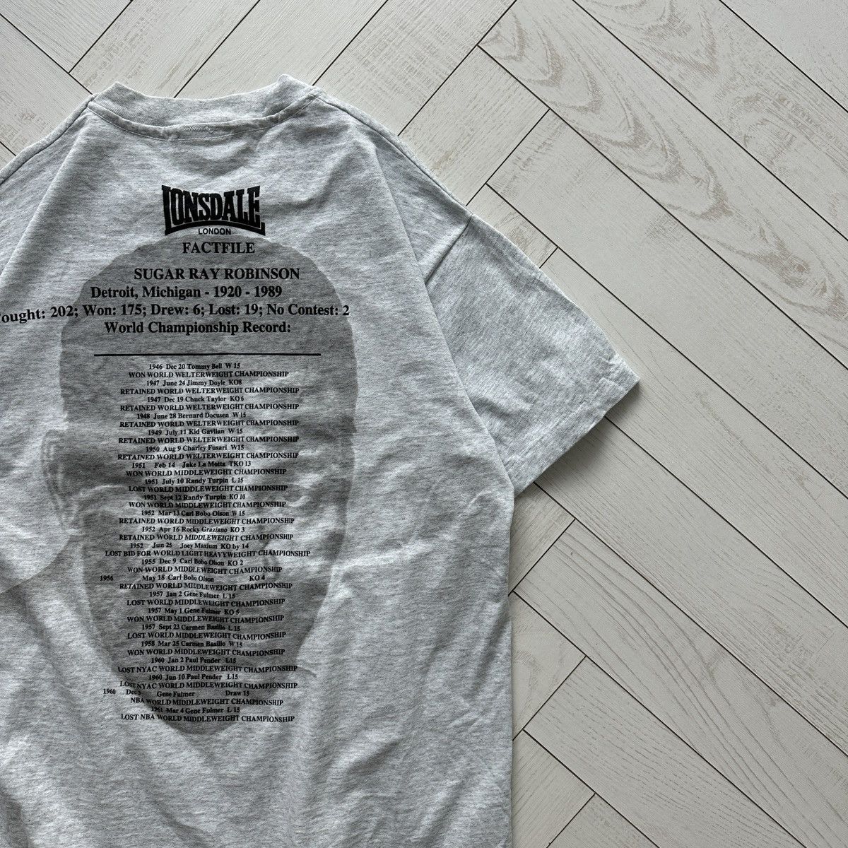 Lonsdale Vintage 90s Lonsdale Sugar Ray Robinson Boxer memorial tee Size US L / EU 52-54 / 3 - 4 Thumbnail