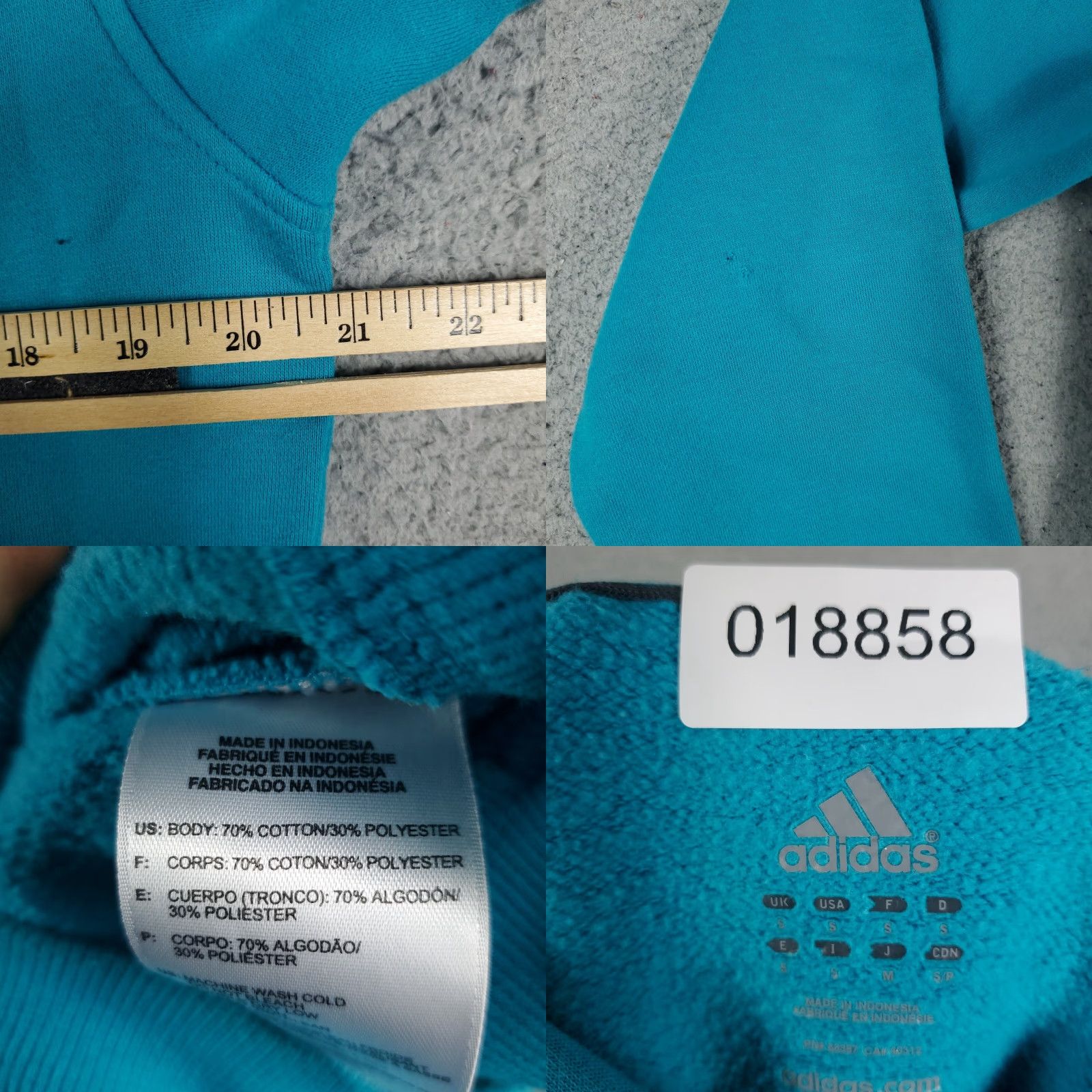 Adidas Adidas Hoodie Mens Small Blue Logo Casual Pullover Sweatshirt - Stained, Fleece, Long Sleeve, Adjustable Size US S / EU 44-46 / 1 - 8 Thumbnail