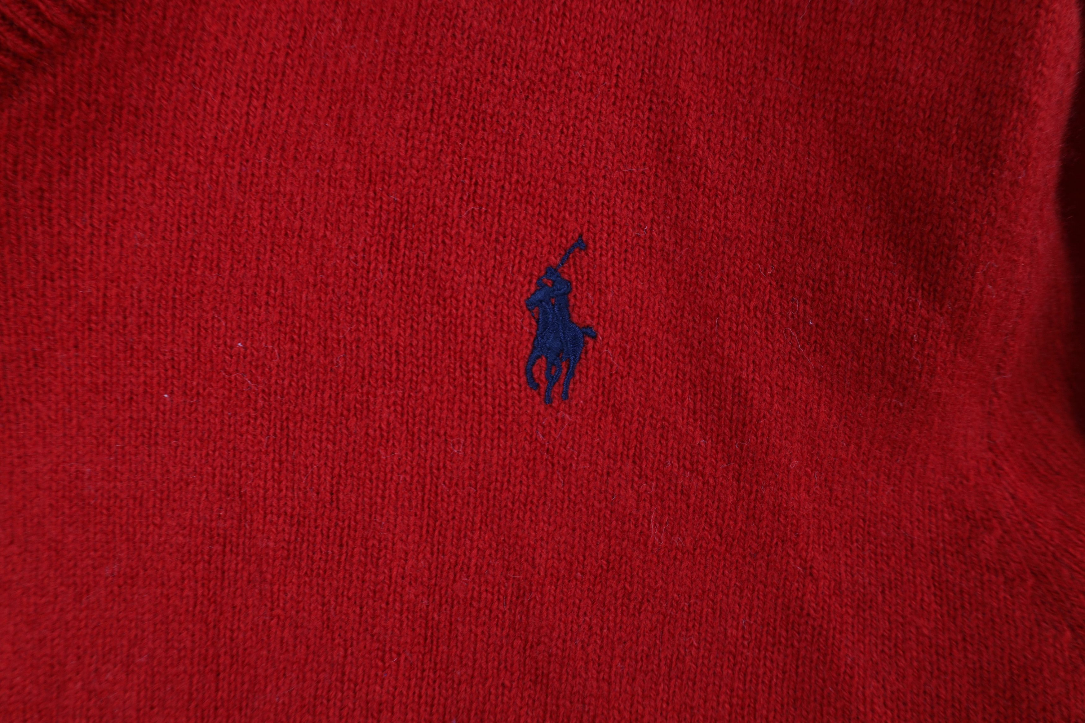 Ralph Lauren × Vintage Vintage Ralph Lauren Pony Logo Wool Knit V-Neck Sweater Red Size US L / EU 52-54 / 3 - 4 Thumbnail