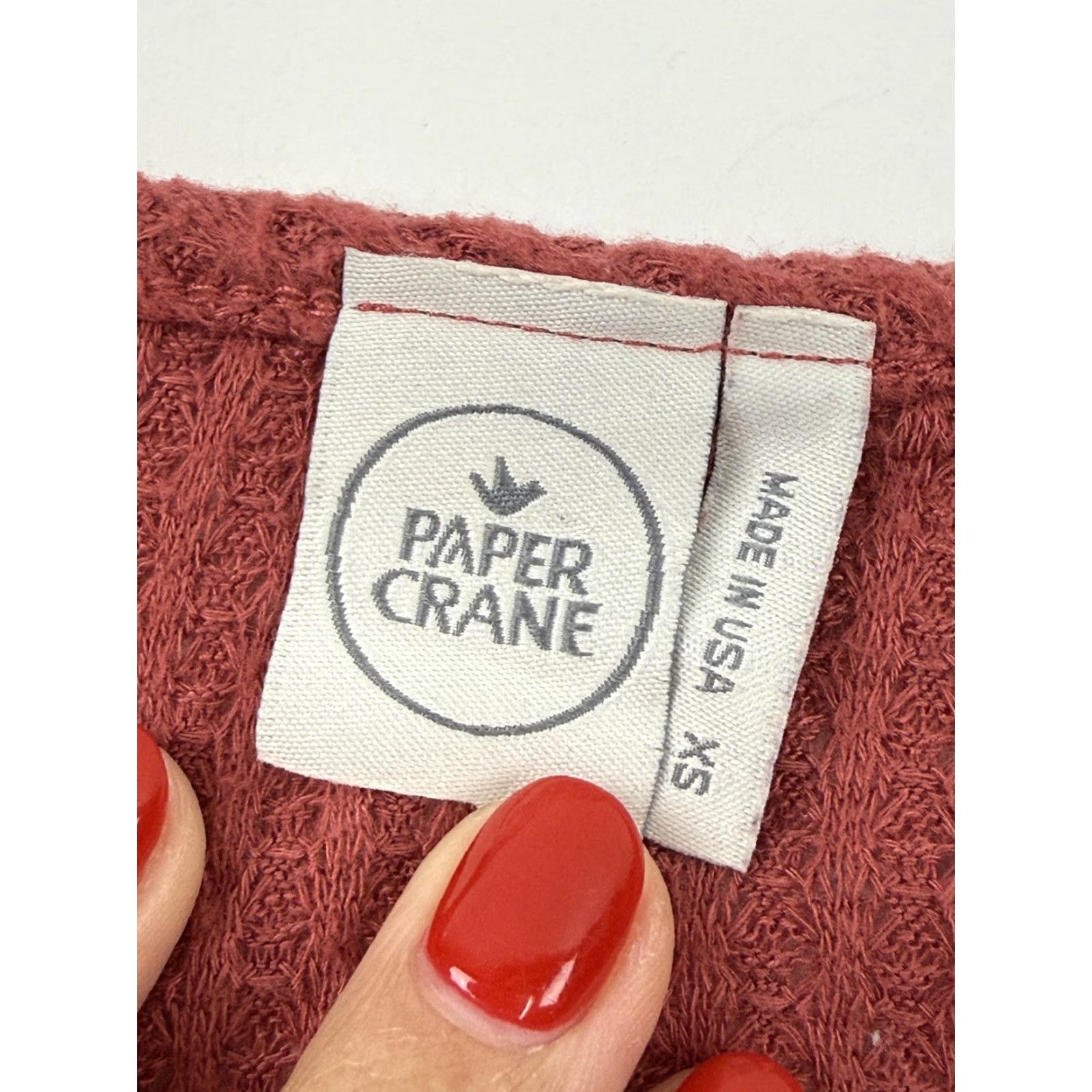 Vintage Paper Crane Shirt Womens XS Red Waffle Knit Henley Long Sleeve Front Tie Top Size XS / US 0-2 / IT 36-38 - 3 Thumbnail