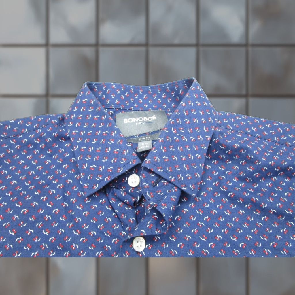 Bonobos VINTAGE Bonobos Men's Dress Shirt 15.5 Blue Red Cherry Polka Dot Casual Slim Button-up Size US M / EU 48-50 / 2 - 1 Thumbnail