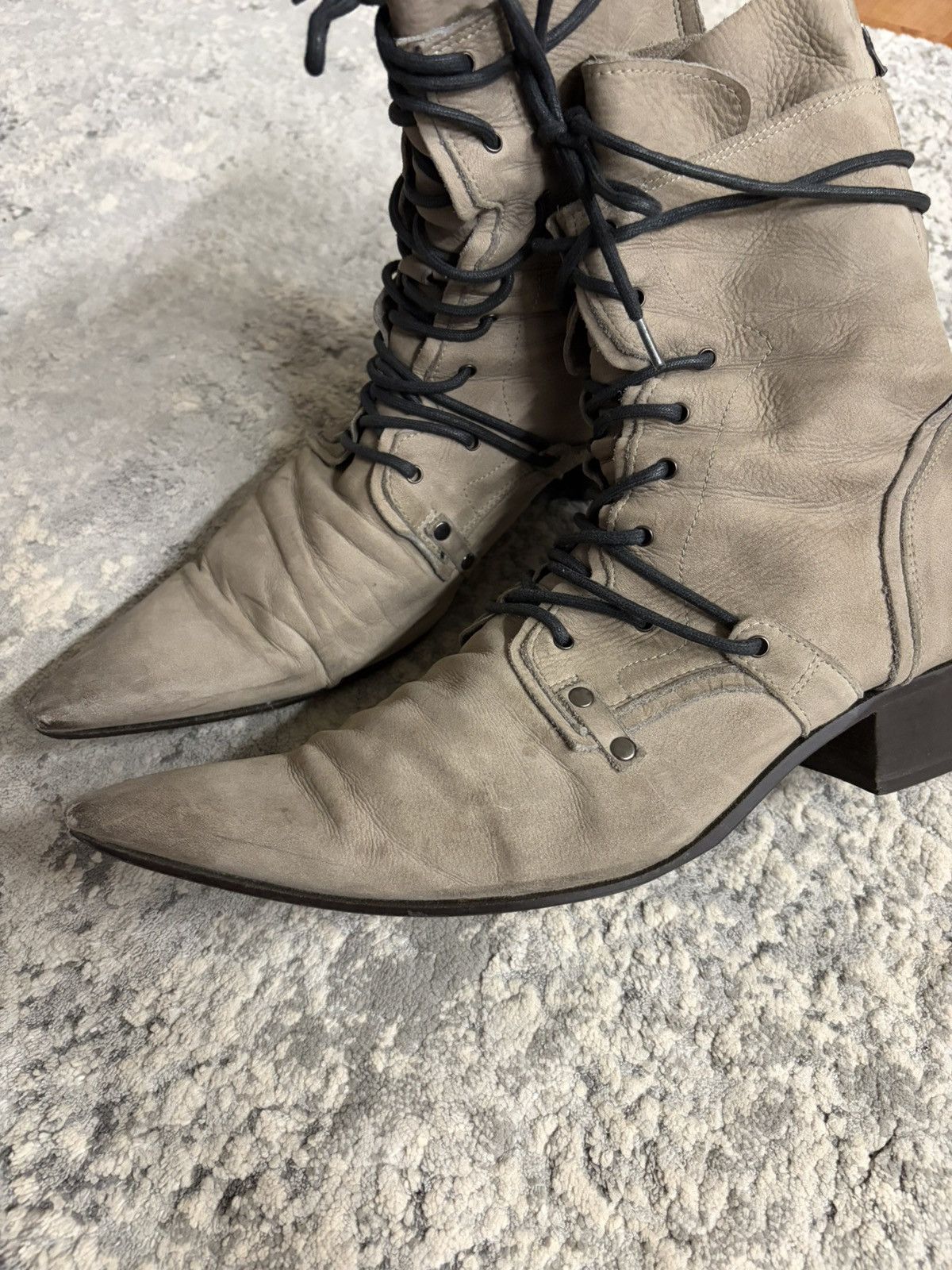Tornado Mart Grey Layered Leather Back Zip Boots Size US 9.5 / EU 42-43 - 2 Thumbnail
