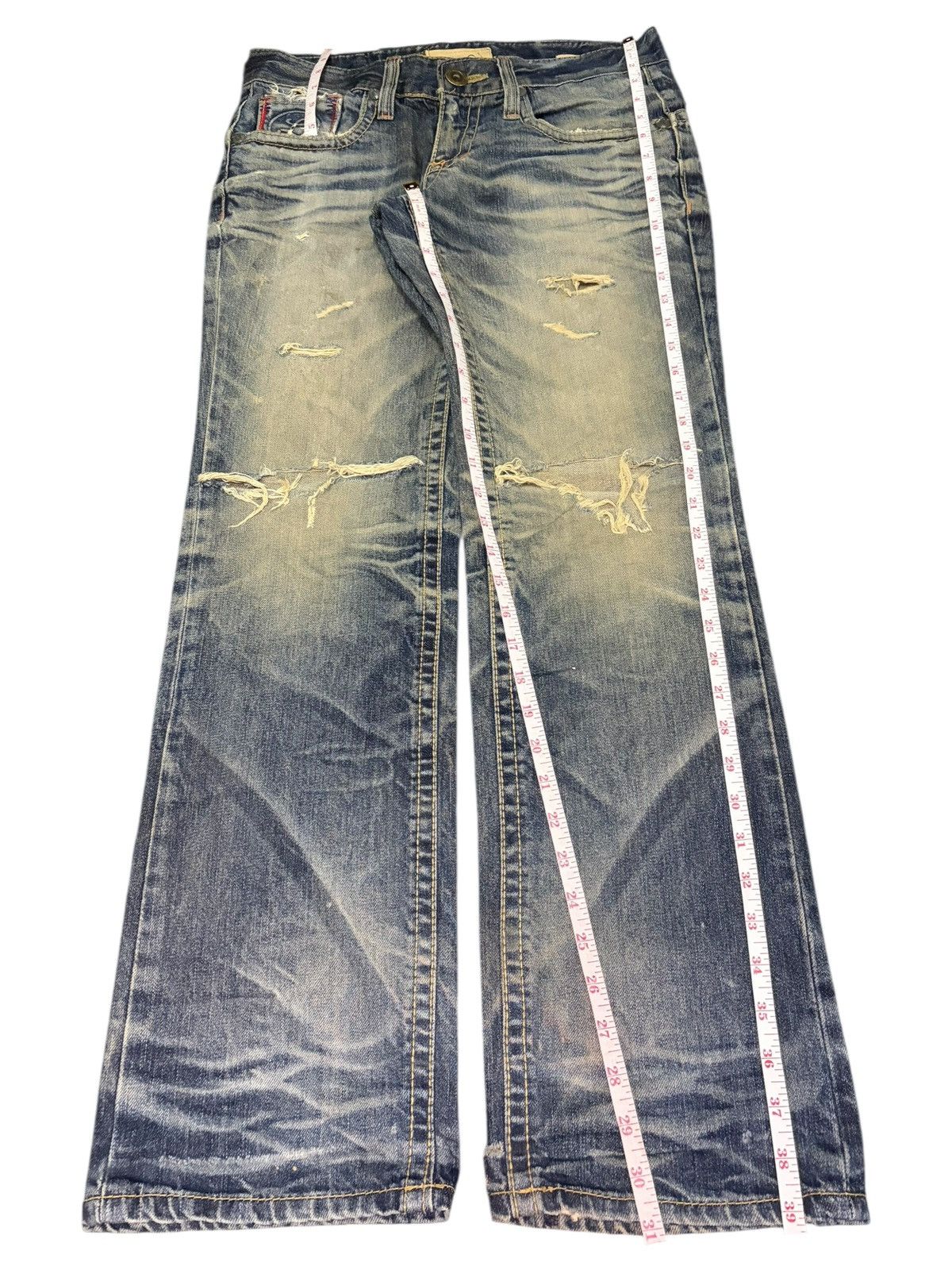 Affliction Vintage Lolita Embroidered Buckled Low Rise Distress Jeans Size 31" - 7 Thumbnail