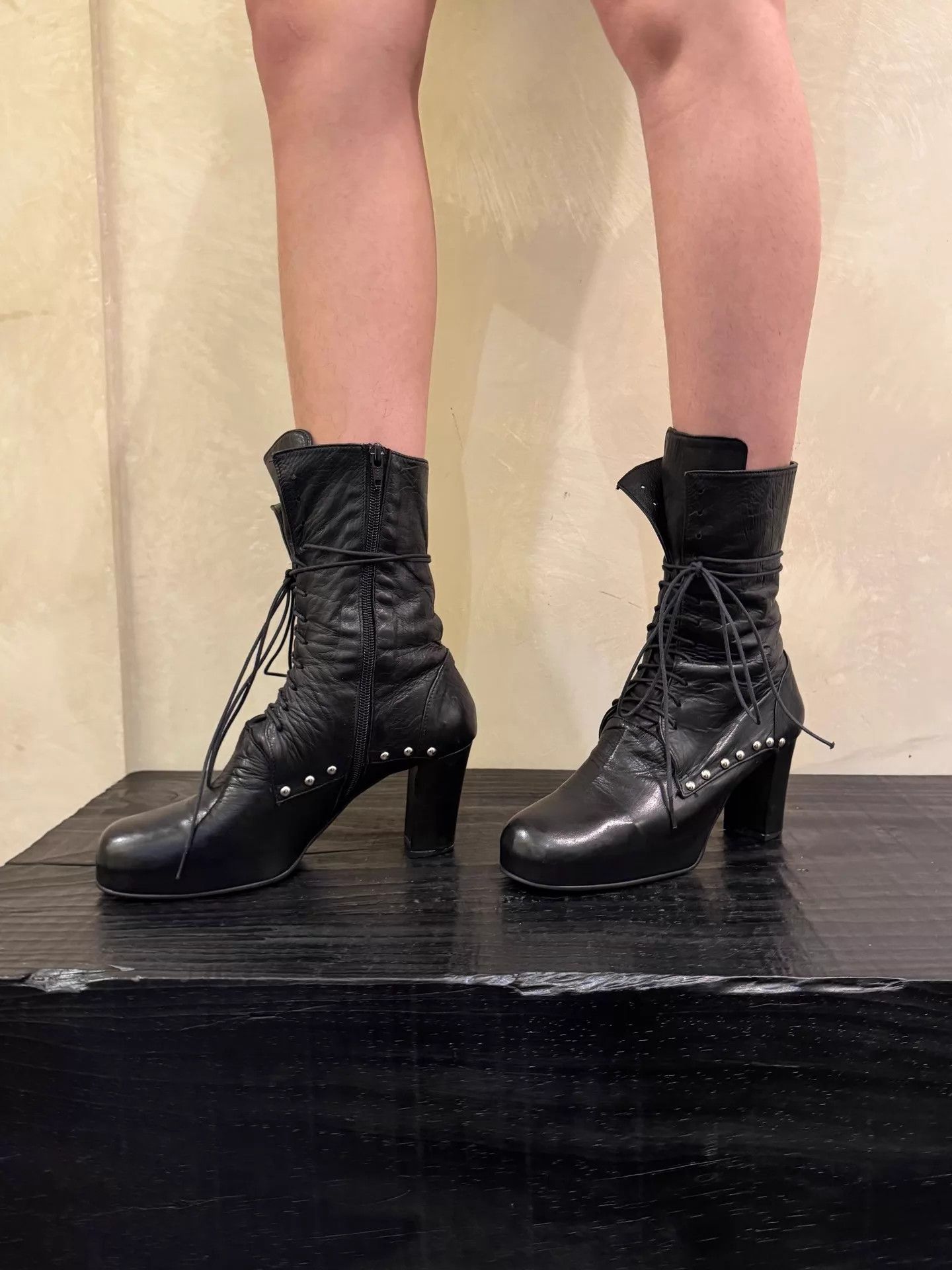Other Japanese Brand Dark Black Strappy Short Boots 38 8cm Size US 7.5 / IT 37.5 - 3 Thumbnail