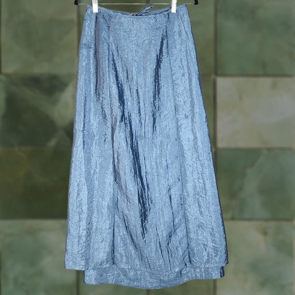 Free People VINTAGE Free People Skirt Maxi Juniors 7 Blue Satin Layered Wrap Tie Back Seamed 90s 2000s Womens Size 28" / US 6 / IT 42 - 1 Thumbnail