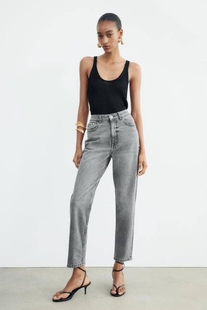 Zara Zara Womens Grey High Waist Straight Leg Mom Jeans Size 32" / US 10 / IT 46 - 1 Thumbnail
