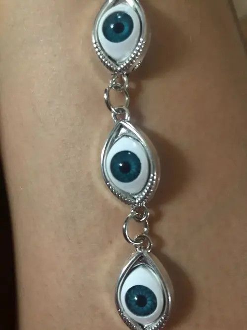 Jewelry Eye Ball Chain Silver Necklace Punk Art Trippy Evil Size ONE SIZE - 2 Thumbnail