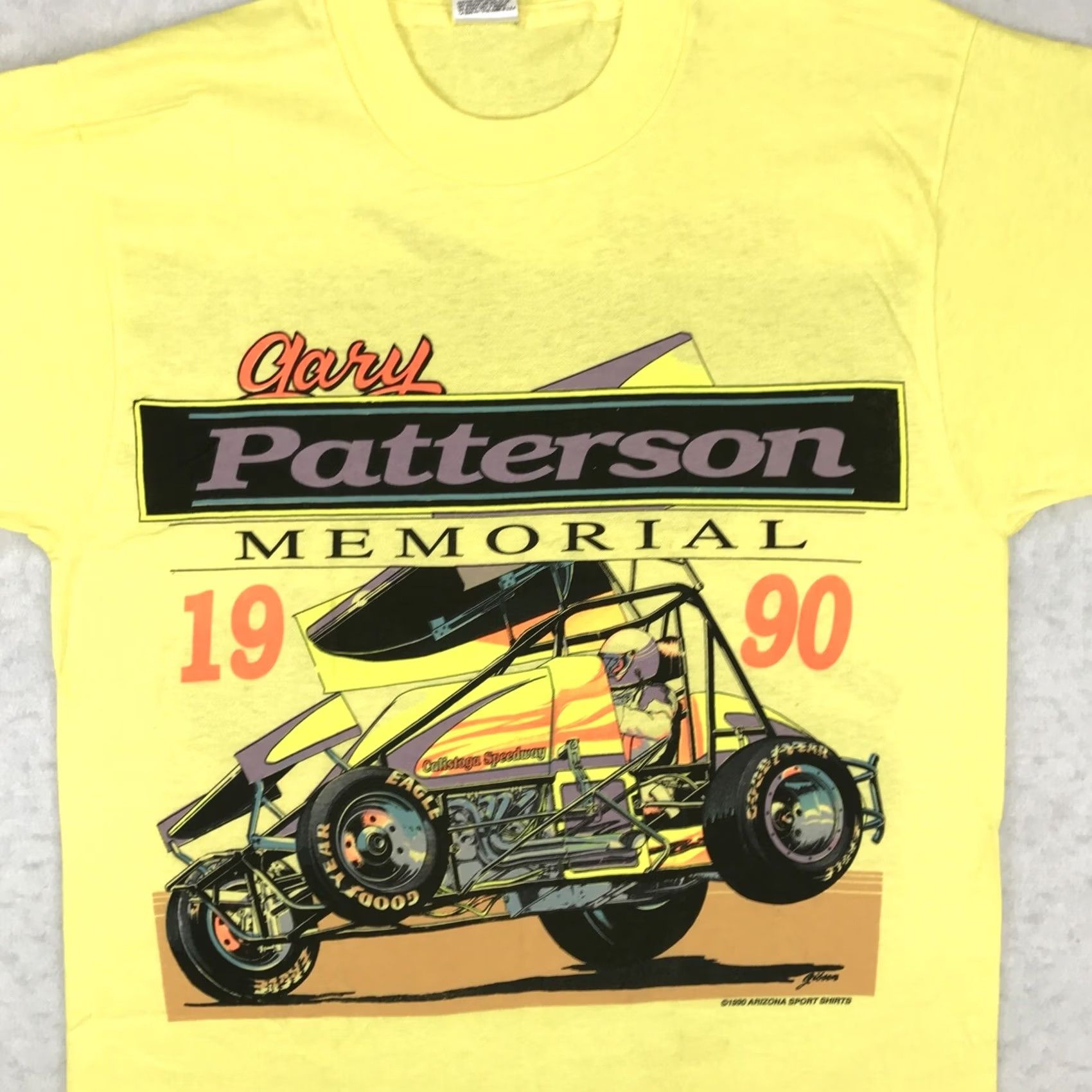 Fruit Of The Loom NOS vintage 90s Gary Patterson Narc Sprint Car Racing T-Shirt S Crew Neck Short Sleeve Yellow Cotton Fruit of the Loom Mens Size US S / EU 44-46 / 1 - 3 Thumbnail