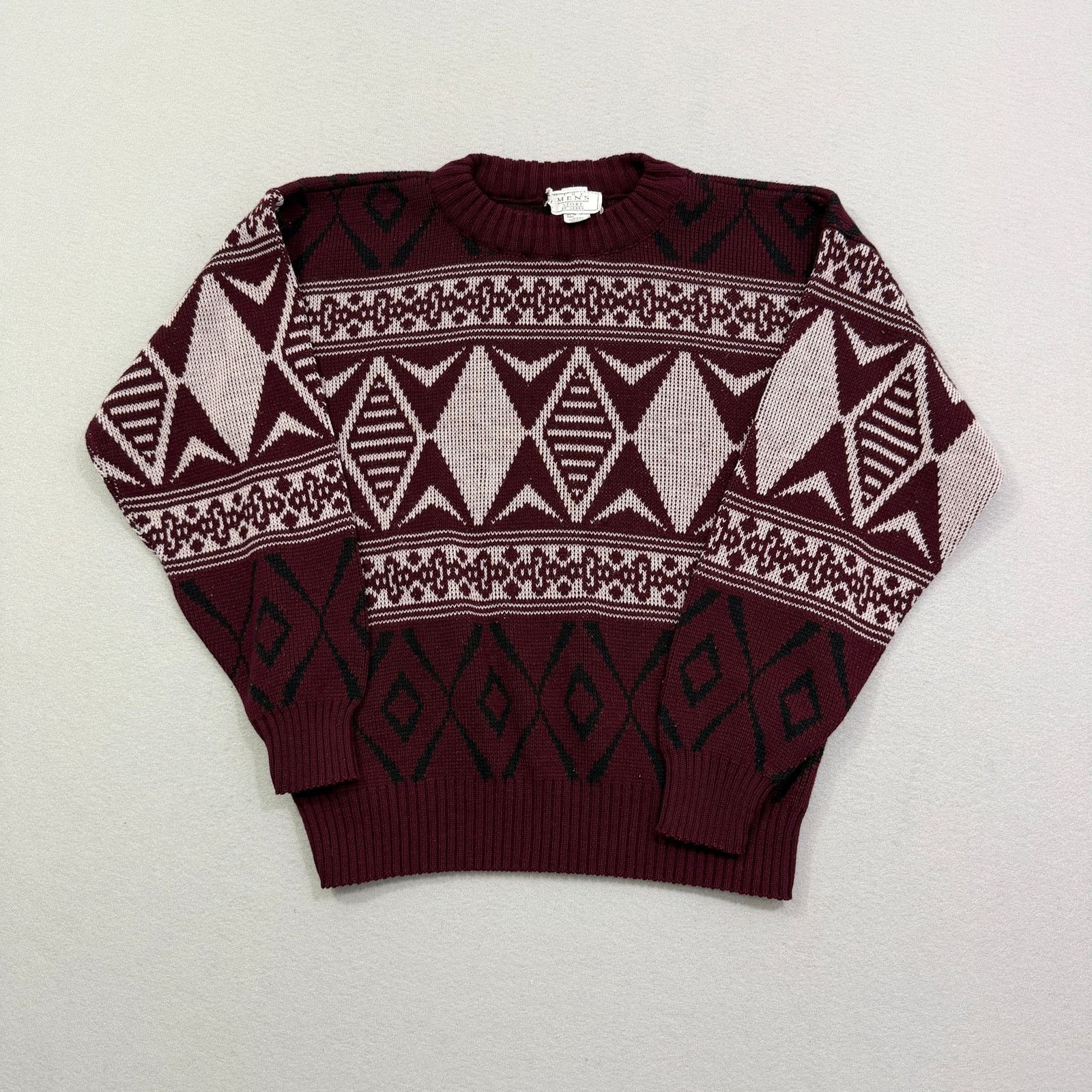 Vintage Vintage Sears Sweater Men's Medium Red Geometric Knit 90s Size US M / EU 48-50 / 2 - 1 Thumbnail