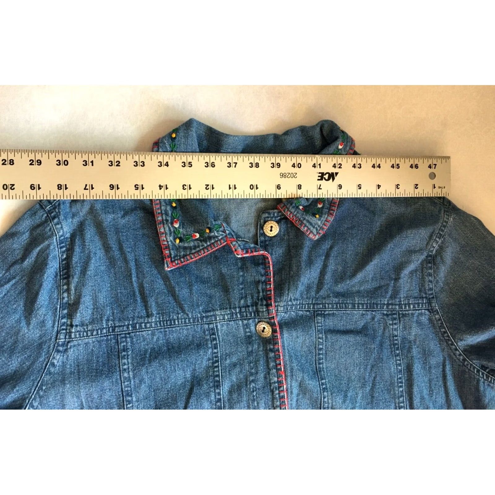 Vintage Bobbie Brooks Womens XL Blue Lightweight Denim Jacket Embroidered Flower Casual Size XL / US 12-14 / IT 48-50 - 5 Thumbnail