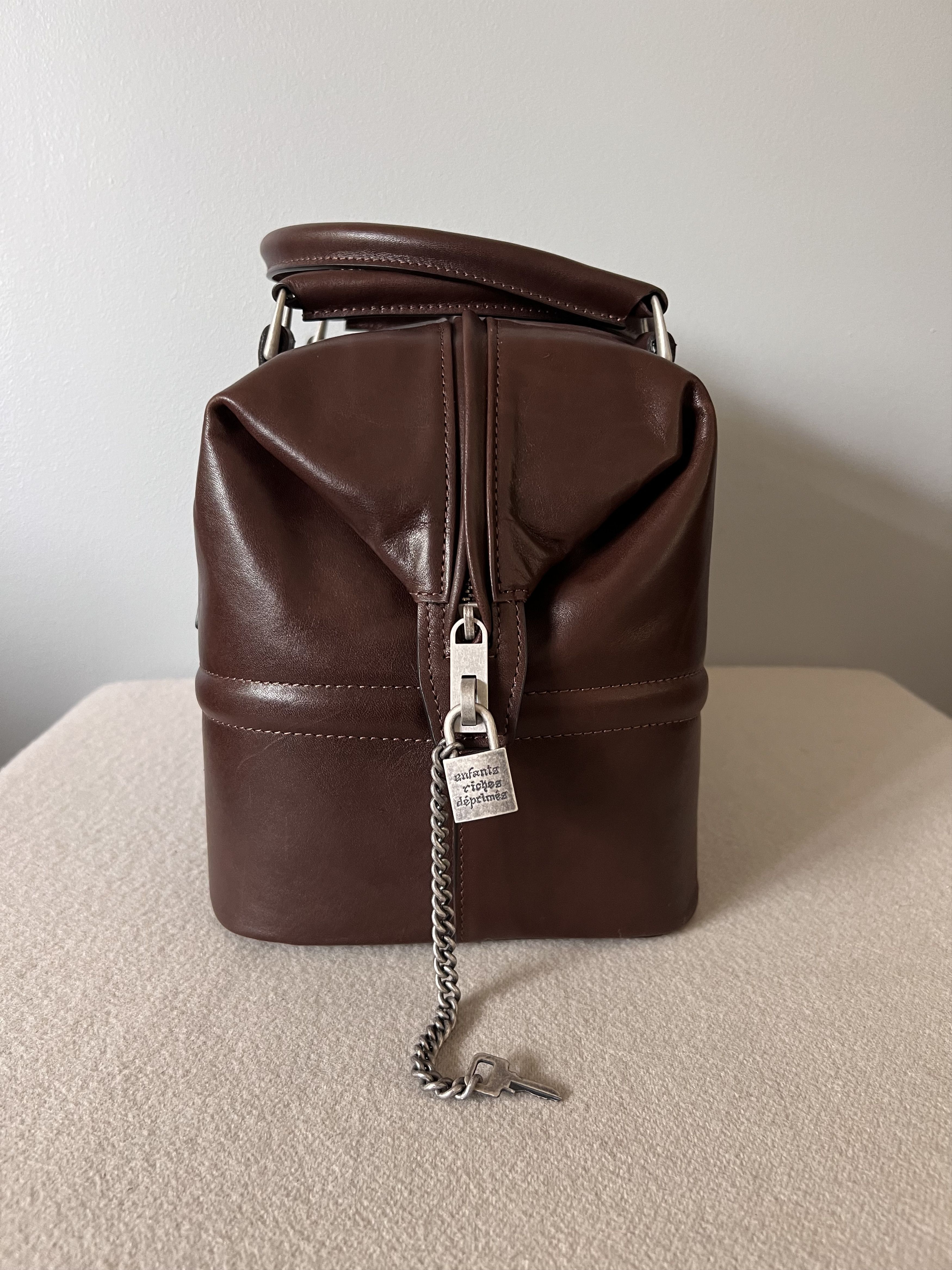 Enfants Riches Deprimes Enfants Riches Deprimes Leather Bowling Bag in Cognac Brown Size ONE SIZE - 3 Thumbnail