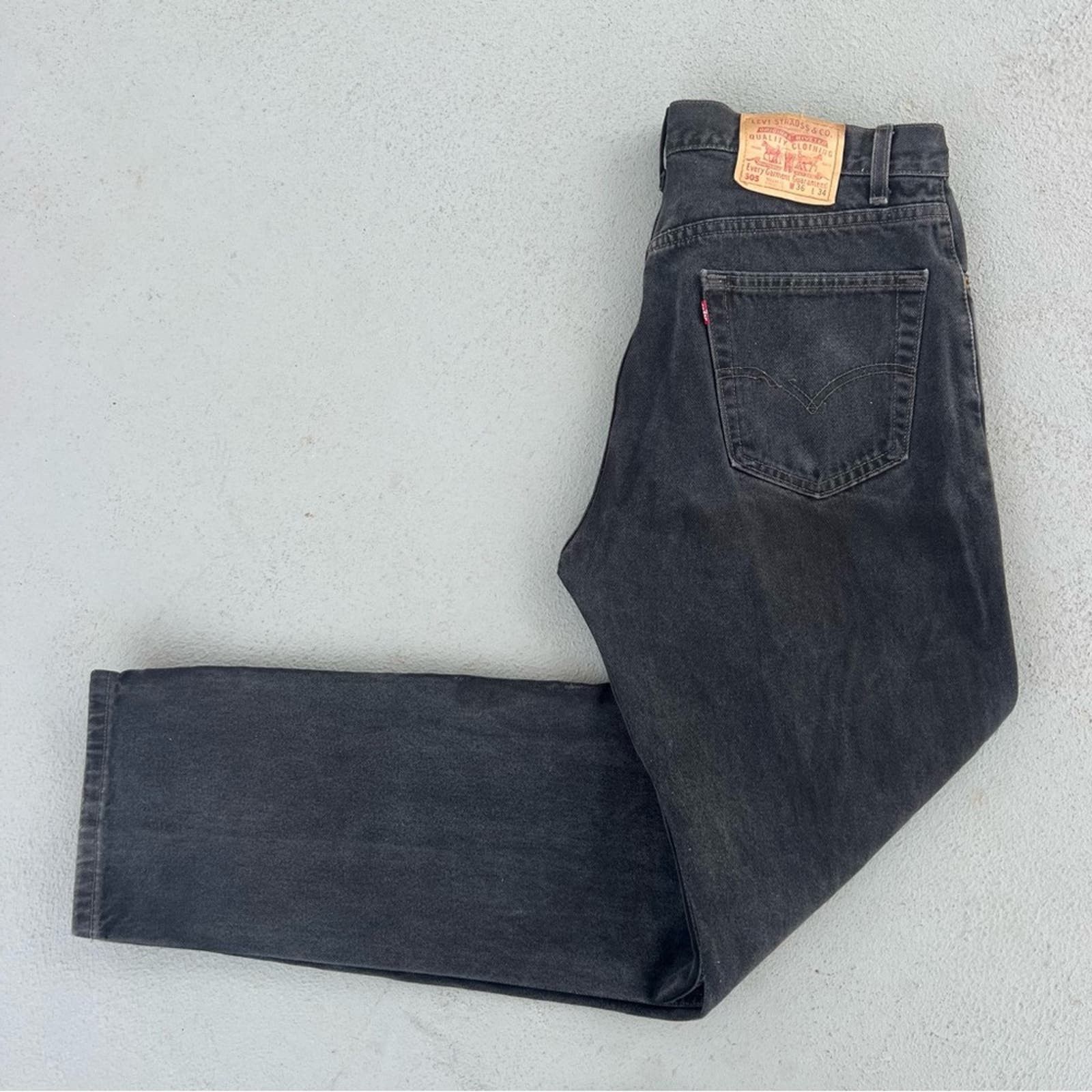 image of Levis 90's Levi’S 505 Regular Fit Straight Leg Jeans Black 36X34, Men's