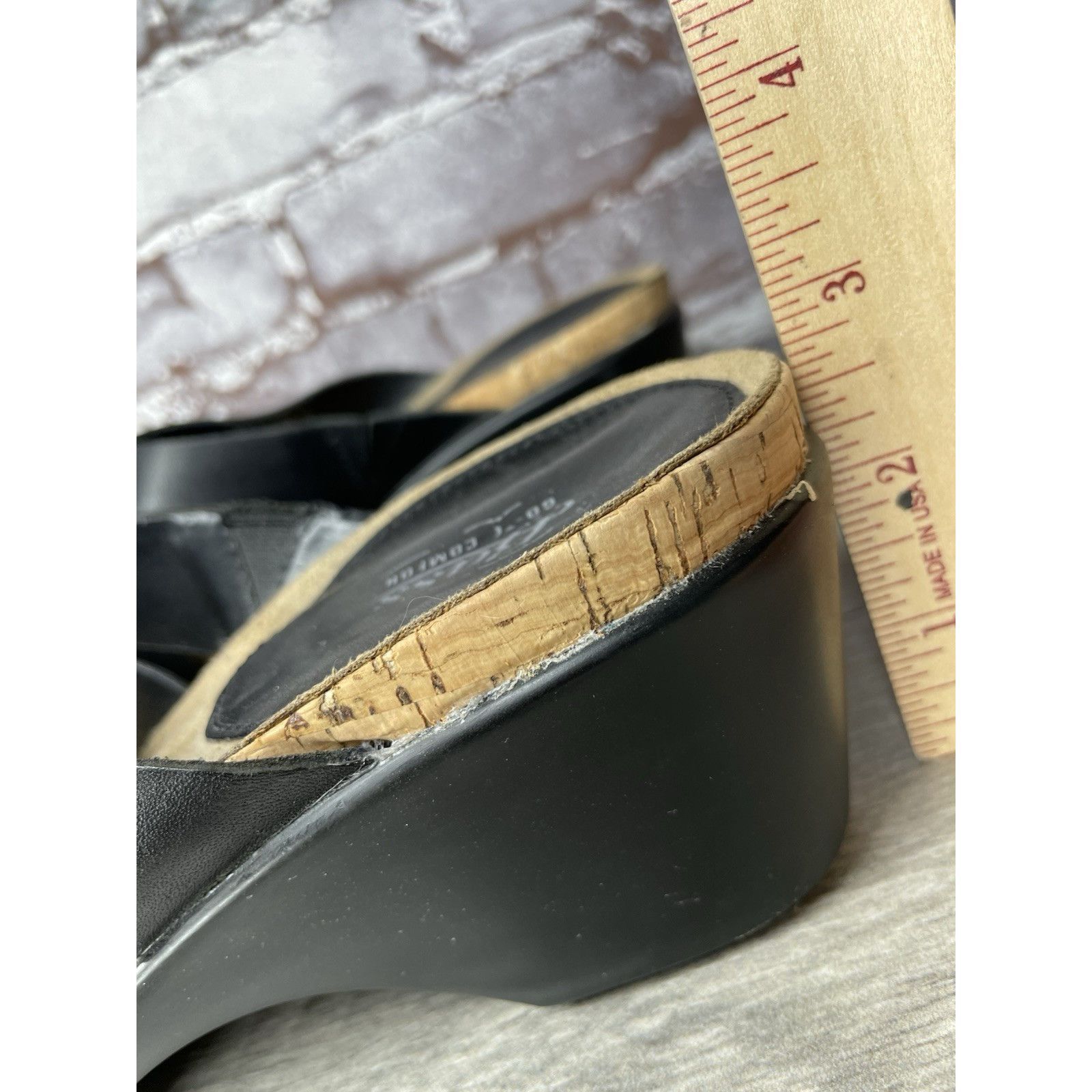 Bass G.H. Bass & Co. MaryAnn Black Leather Wedge Slip On Sandals Size US 8 / IT 38 - 9 Thumbnail