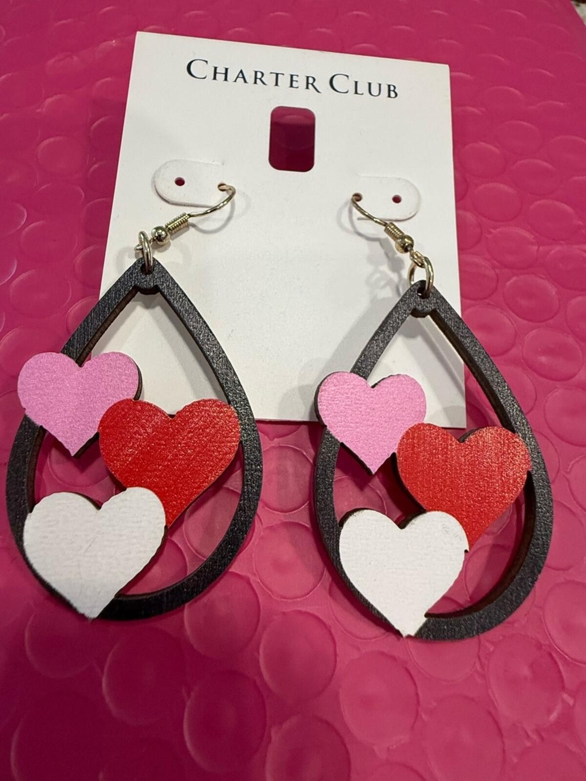 Charter Club Charter Club dangle heart earring lightweight wood colorful Size ONE SIZE - 1 Thumbnail