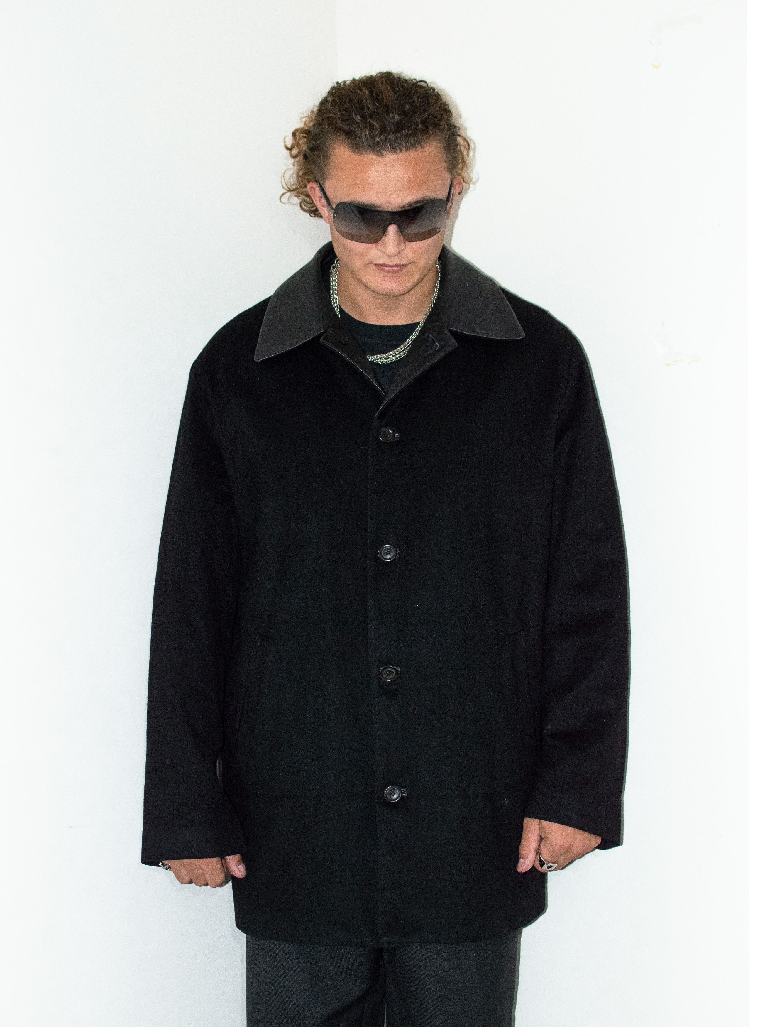 Paul & Shark × Vintage 90s Luxury Rare Vintage Paul & Shark Cashmere Black Overcoat Size US XL / EU 56 / 4 - 2 Thumbnail