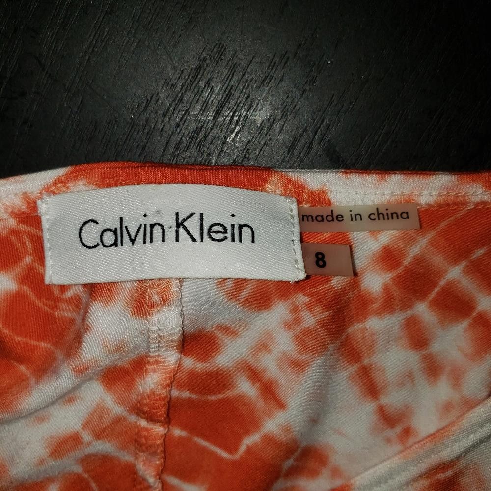Calvin Klein CT523a Calvin Klein Orange & White Tie Dye Midi Dress 8 Size M / US 6-8 / IT 42-44 - 4 Thumbnail