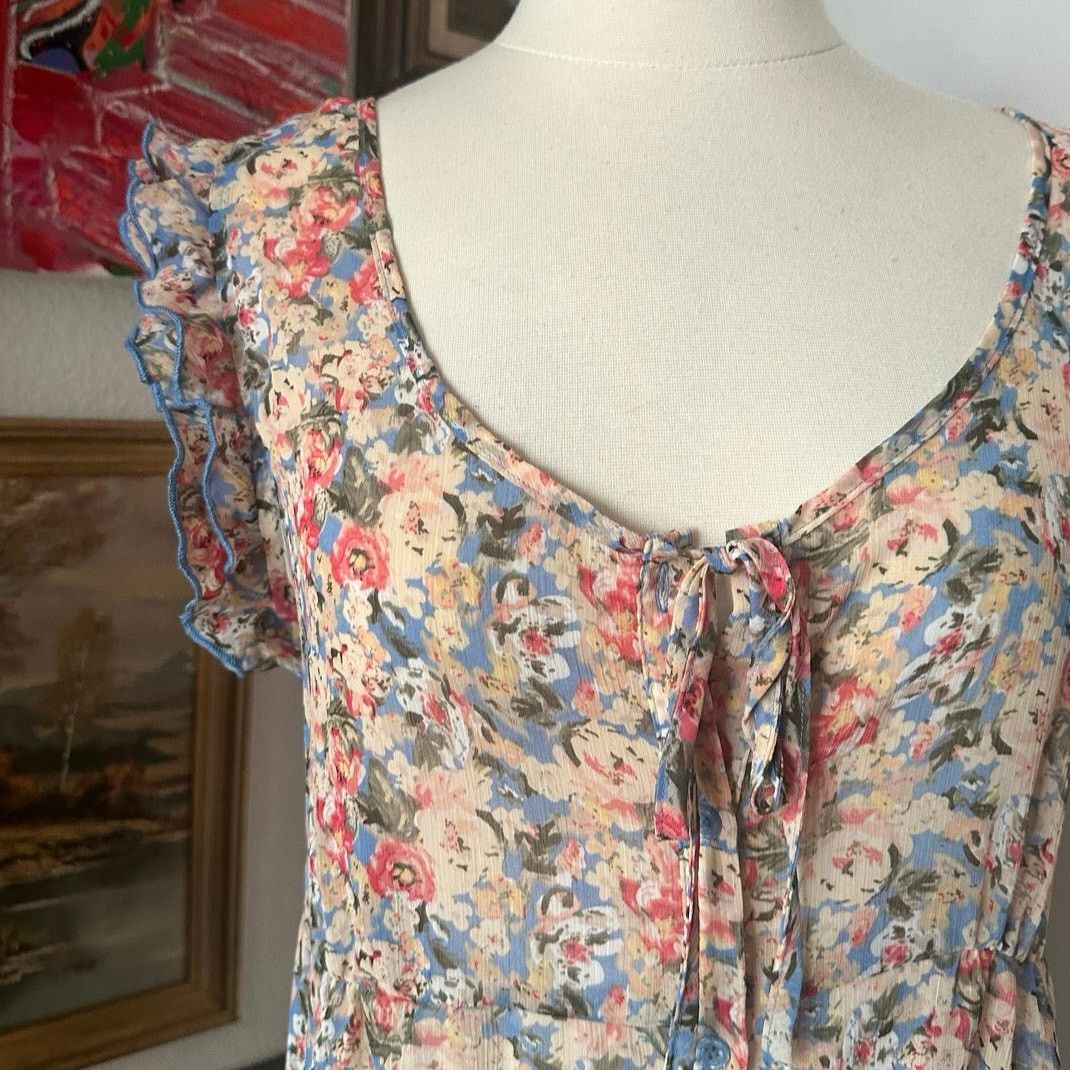 Other apostrophe floral multicolor button up mesh dress Size L / US 10 / IT 46 - 2 Thumbnail
