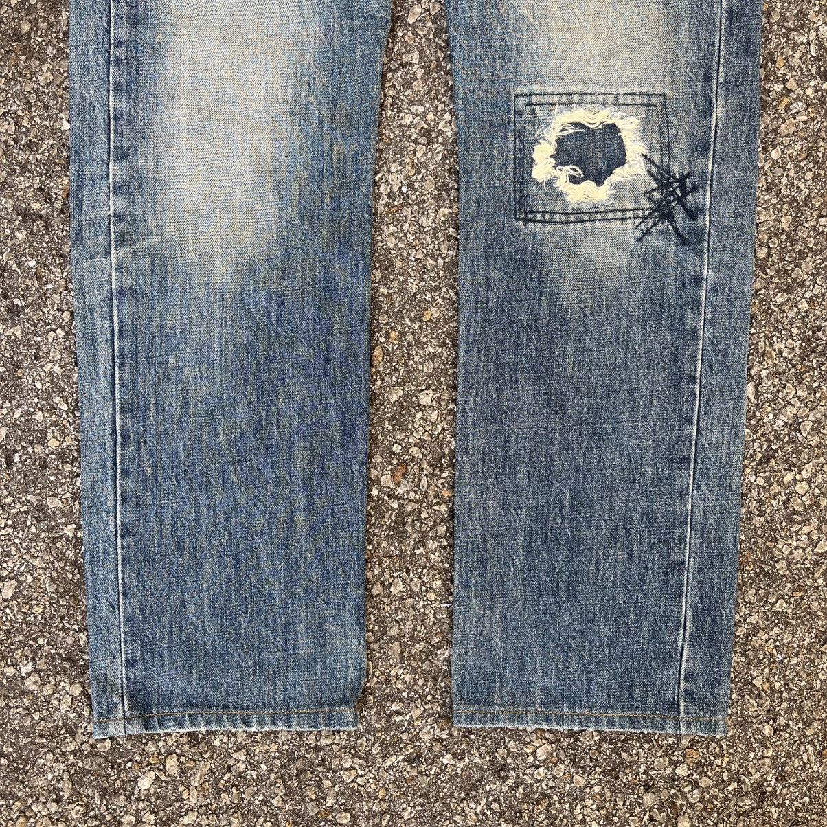 Japanese Brand Beams Japan Jeans Distressed Patchwork Sashiko Denim Size US 30 / EU 46 - 2 Thumbnail
