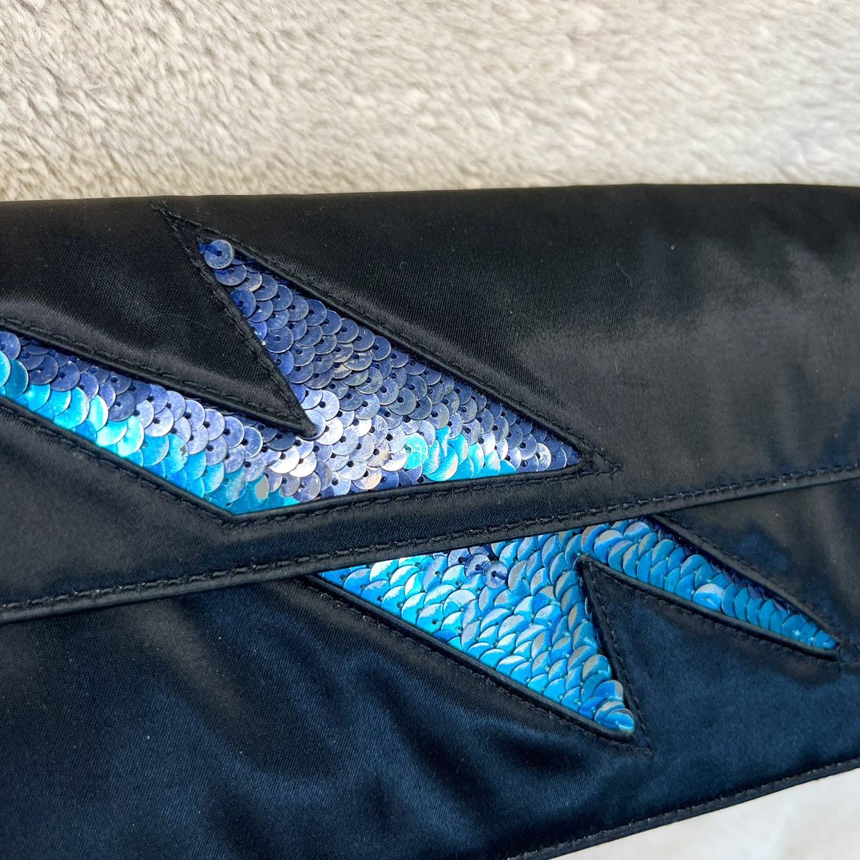 Marc Jacobs Sequin Black Satin Lightning Bolt Clutch