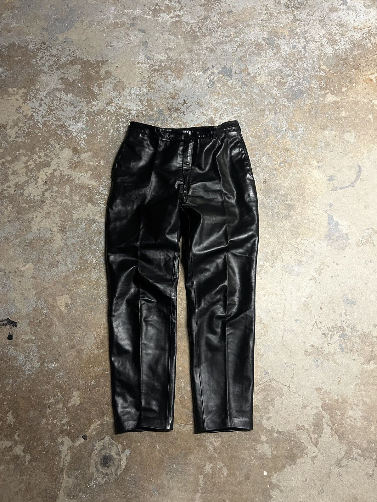 image of 90's Vintage YVES Saint Laurent Leather Pants (Sz 42) in Black, Men's (Size 33)