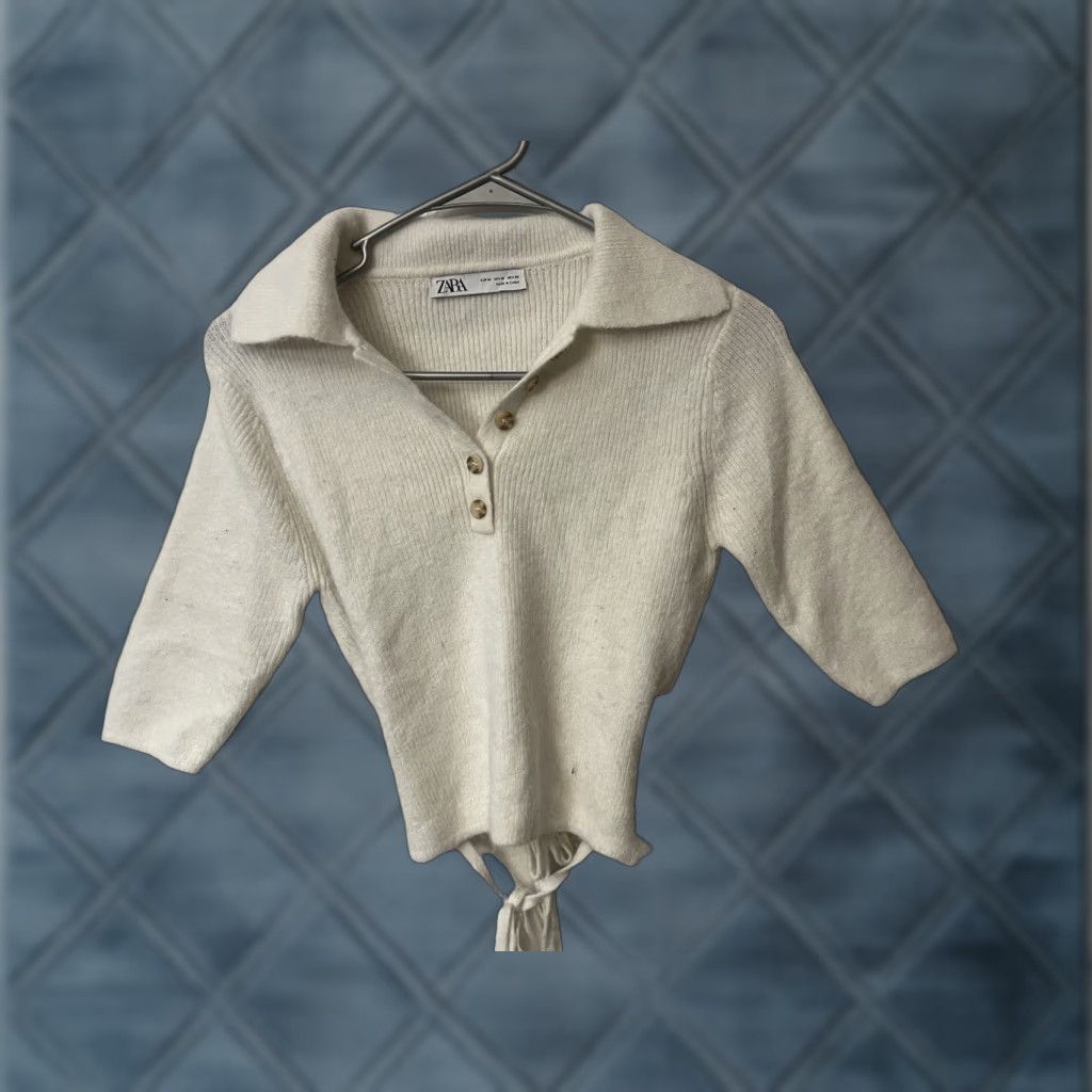 Zara Zara Sweater Womens M Ribbed Knit Tie Open Back 3/4 Sleeve Pullover Top white Size M / US 6-8 / IT 42-44 - 1 Thumbnail