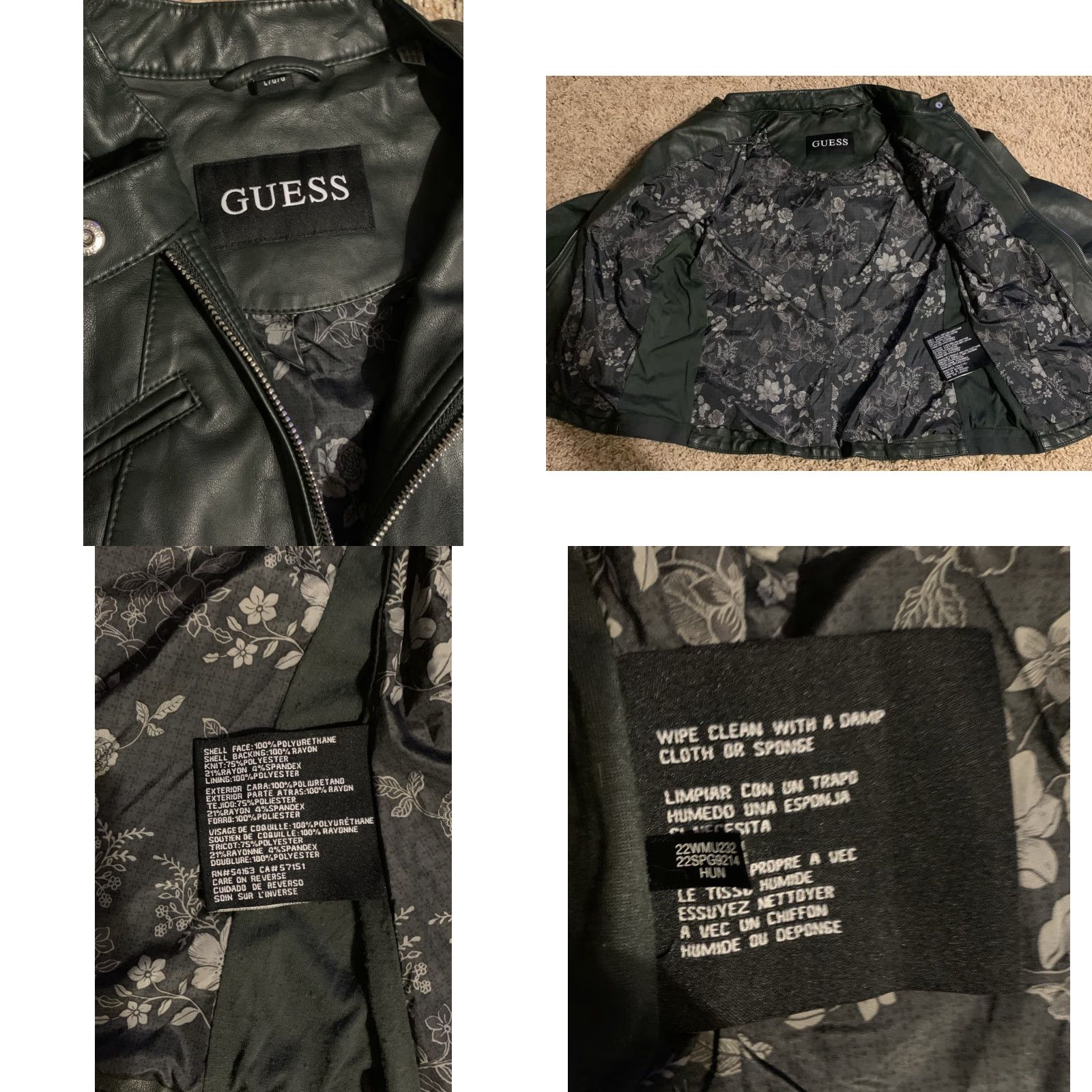 Guess GUESS Jacket Women's Biker Mid-Length Zip Black L Side-Stretch Panels 2193 Size L / US 10 / IT 46 - 8 Thumbnail