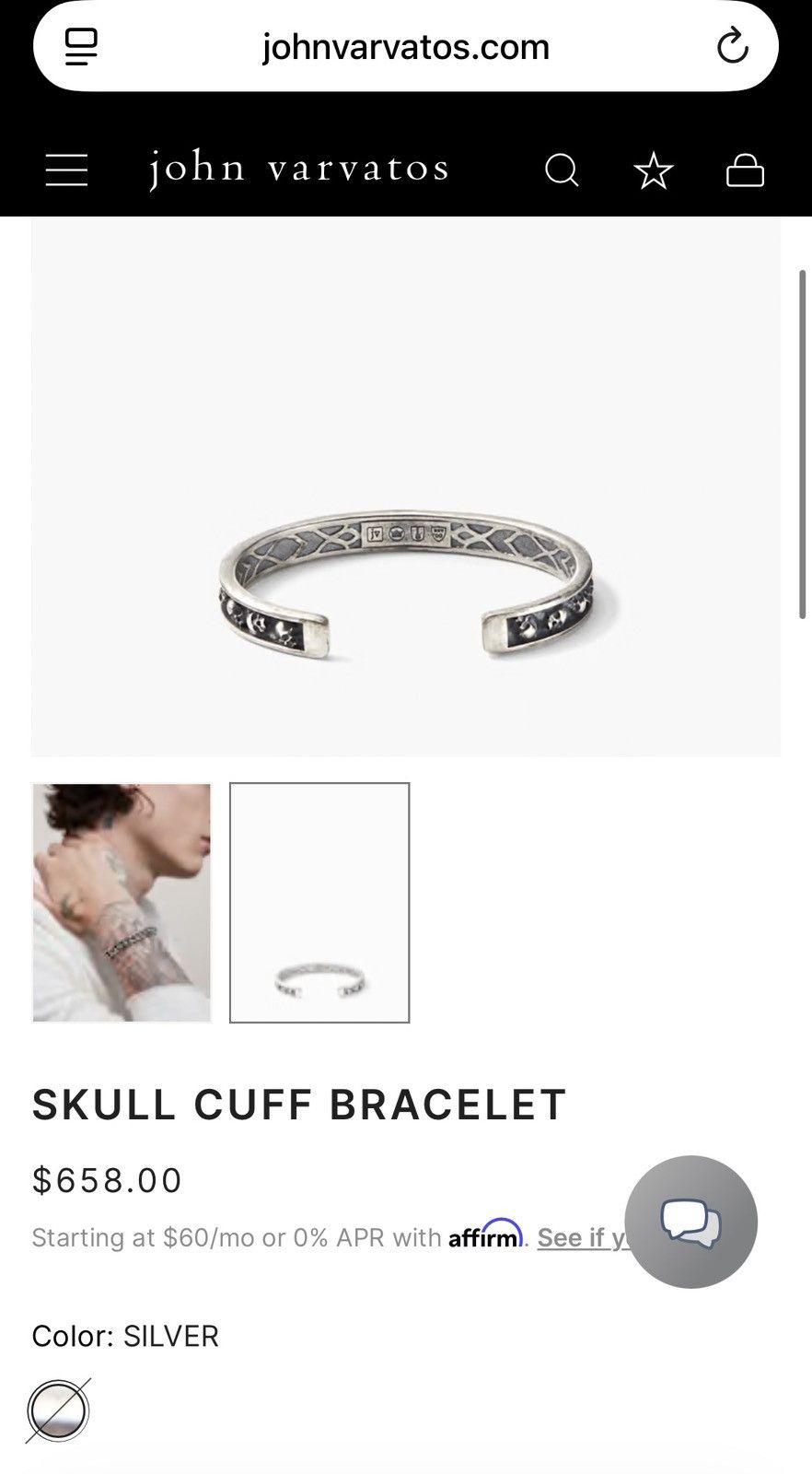 John Varvatos Sterling Silver Skull Cuff Bracelet Size ONE SIZE - 2 Thumbnail
