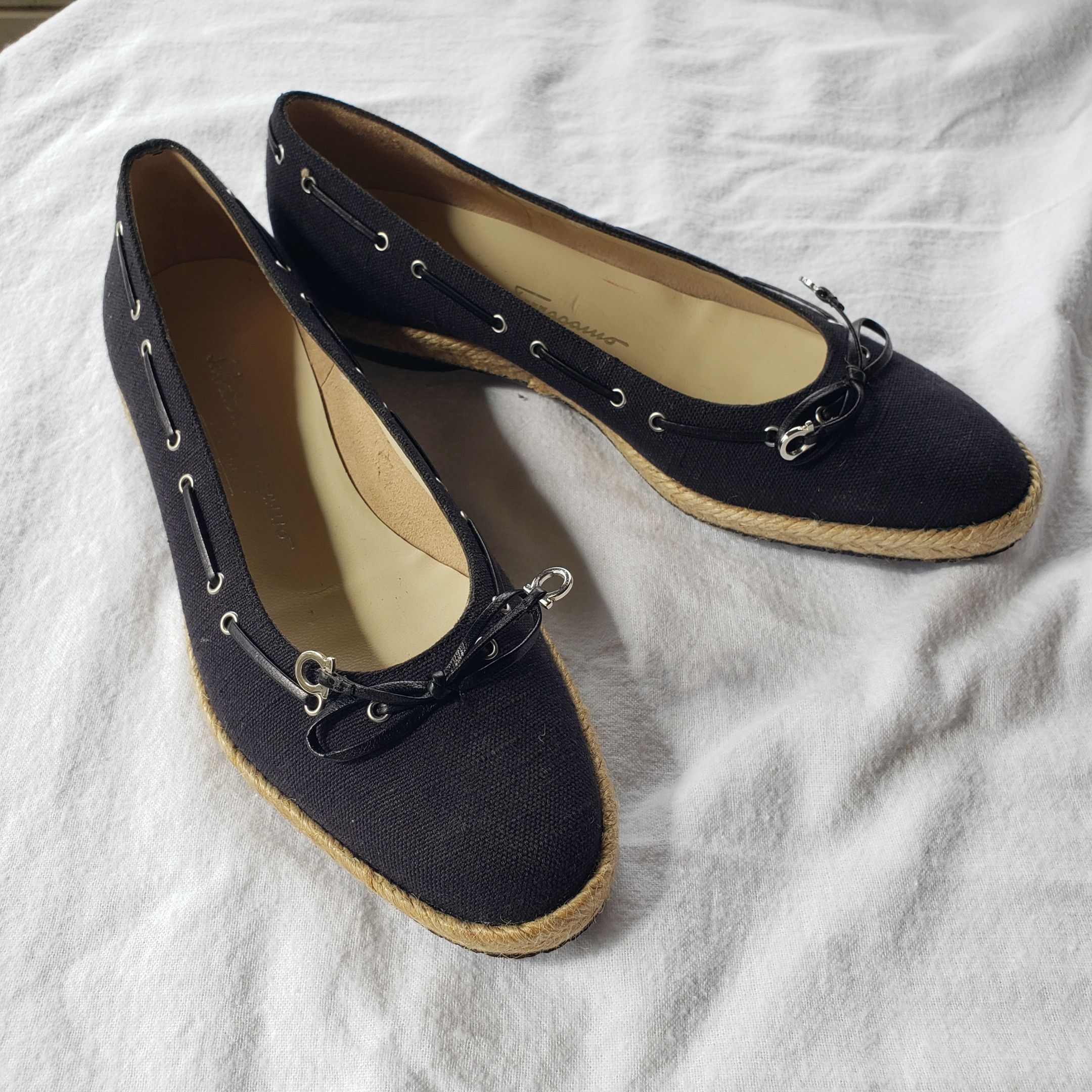Salvatore Ferragamo Salvatore Ferragamo Black Canvas Espadrilles Ballet Flats Size US 6 / IT 36 - 2 Thumbnail