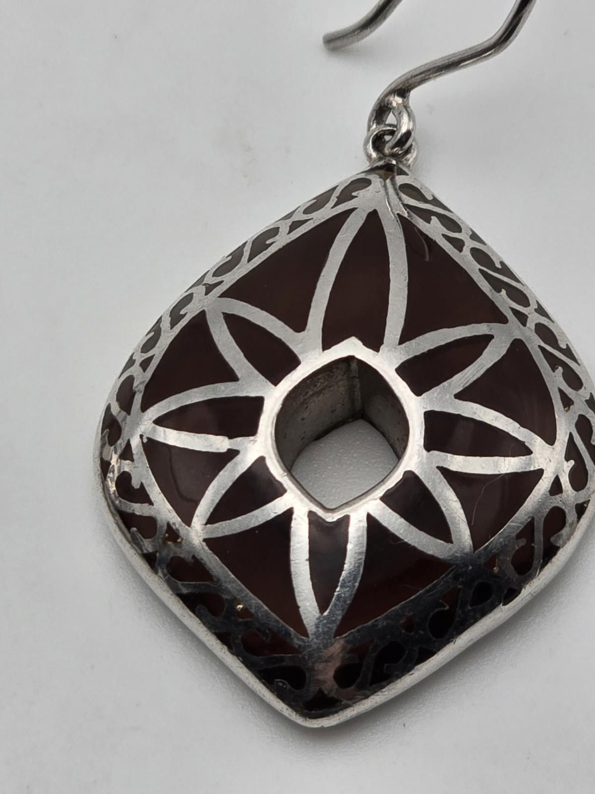 Other Vintage Sterling Silver Inlay Earrings Geometric Floral Size ONE SIZE - 2 Thumbnail