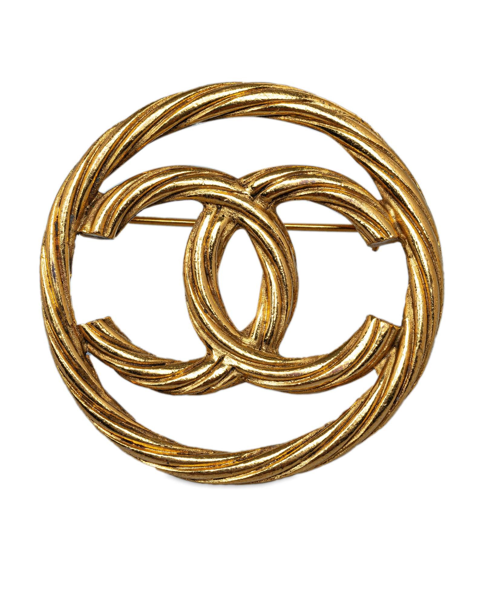 image of Chanel Gold-Tone Metal Brooch With Back Pin Closure, Women's