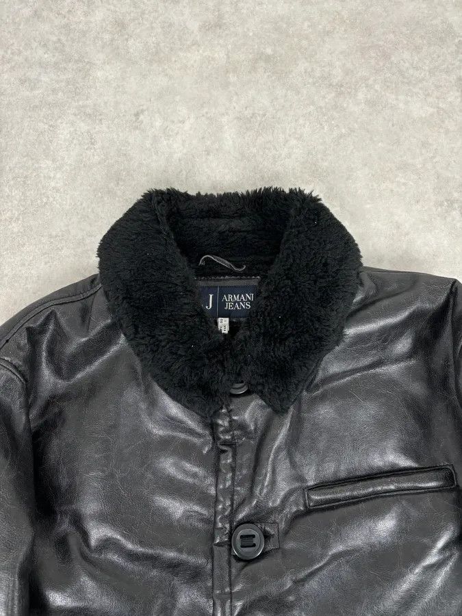 Armani 2000s Armani Black Faux Leather Fur Collar Jacket Size US L / EU 52-54 / 3 - 4 Thumbnail
