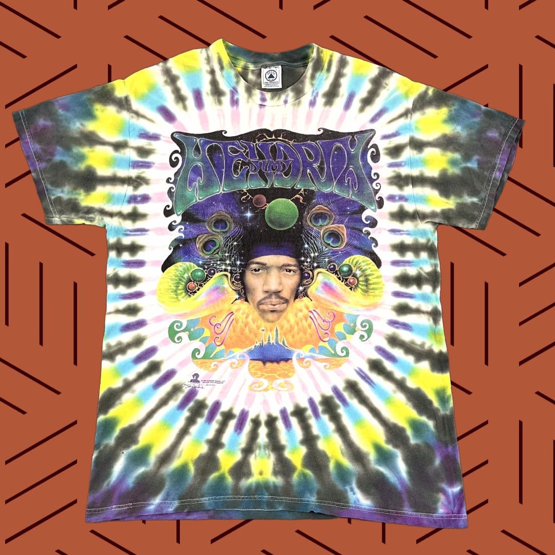 VINTAGE JIMI HENDRIX Shirt Mens L Tie Dye Graphic Tee AOP All Over 90s 1997 Shirt Graphic Print Men T-Shirt Delta Pro Weight 90s Music