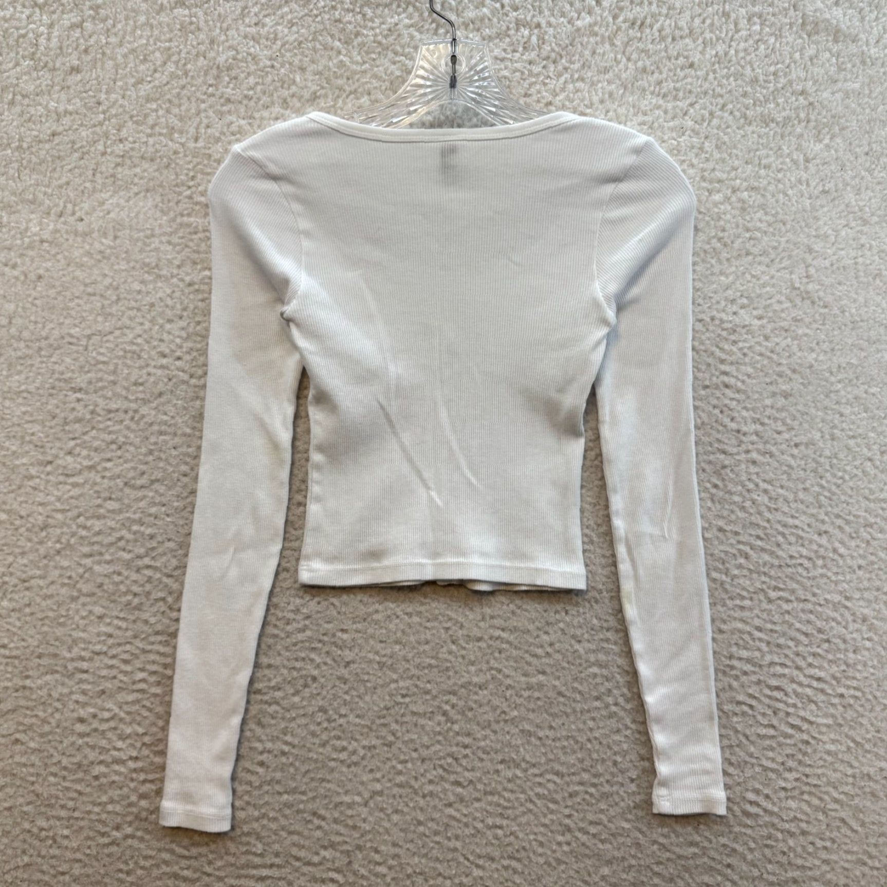 American Apparel VINTAGE American Apparel Long Sleeve Shirt XS White Rib Knit Button Up Basic Women Size XS / US 0-2 / IT 36-38 - 2 Thumbnail