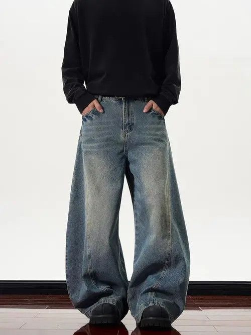 Japanese Brand VIBE Retro cut curved knife high street jeans Size US 33 - 7 Thumbnail