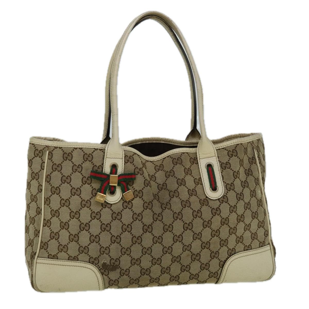 image of Gucci GG Canvas Web Sherry Line Tote Bag Beige Red Green 163805 Auth 60259 in Beige/Red/Green, Wome