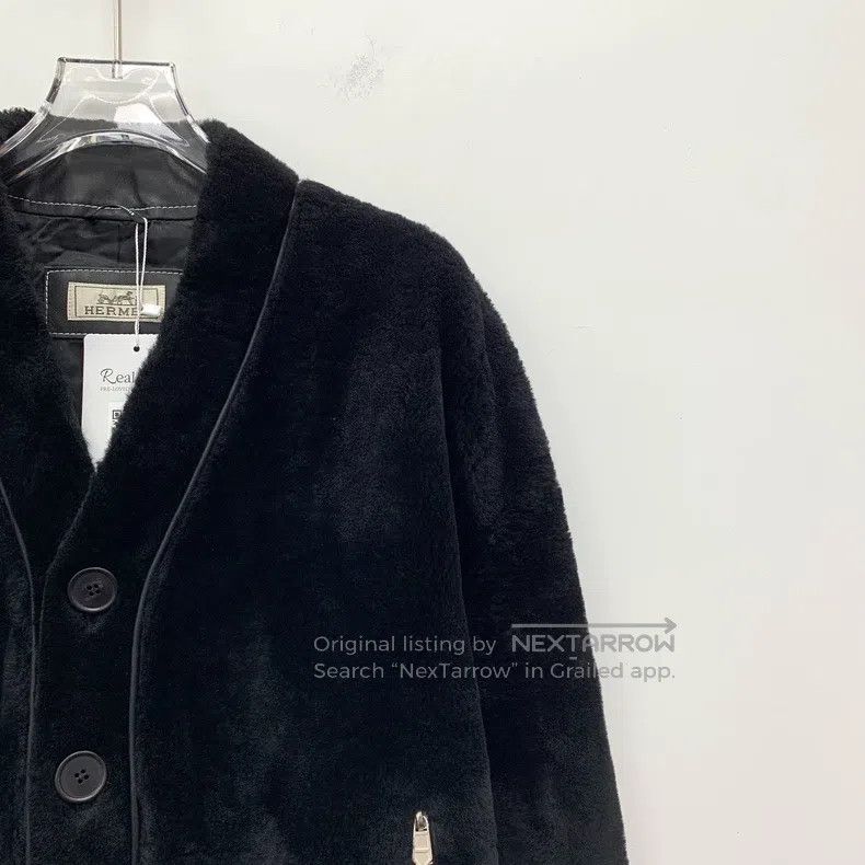 Hermes Hermes Black Wool Leather Combined V-Neck Single-Breasted Size US L / EU 52-54 / 3 - 3 Thumbnail