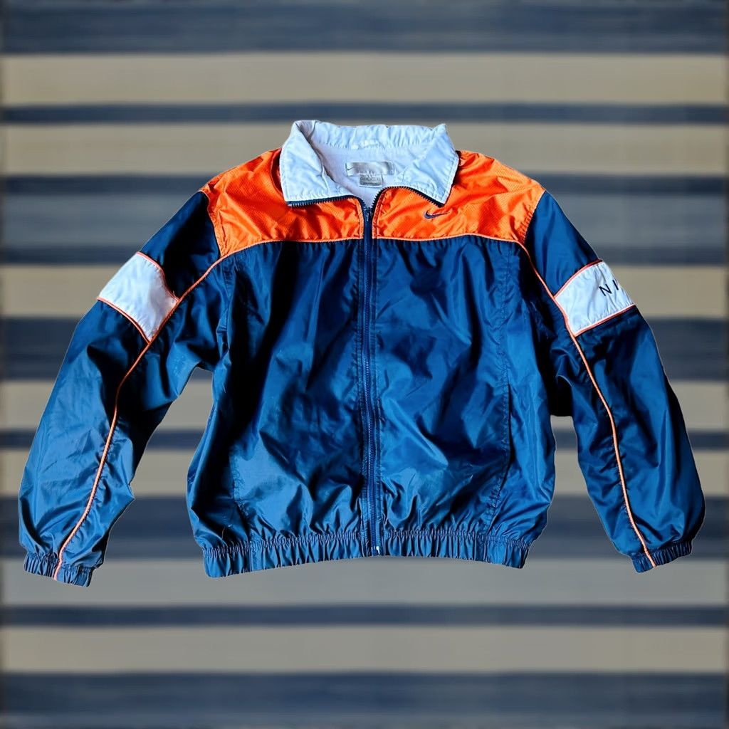 Nike VINTAGE Nike Mini Swoosh Windbreaker Full Zip Jacket Men Medium 8-10 Blue Orange VTG Size US M / EU 48-50 / 2 - 1 Thumbnail
