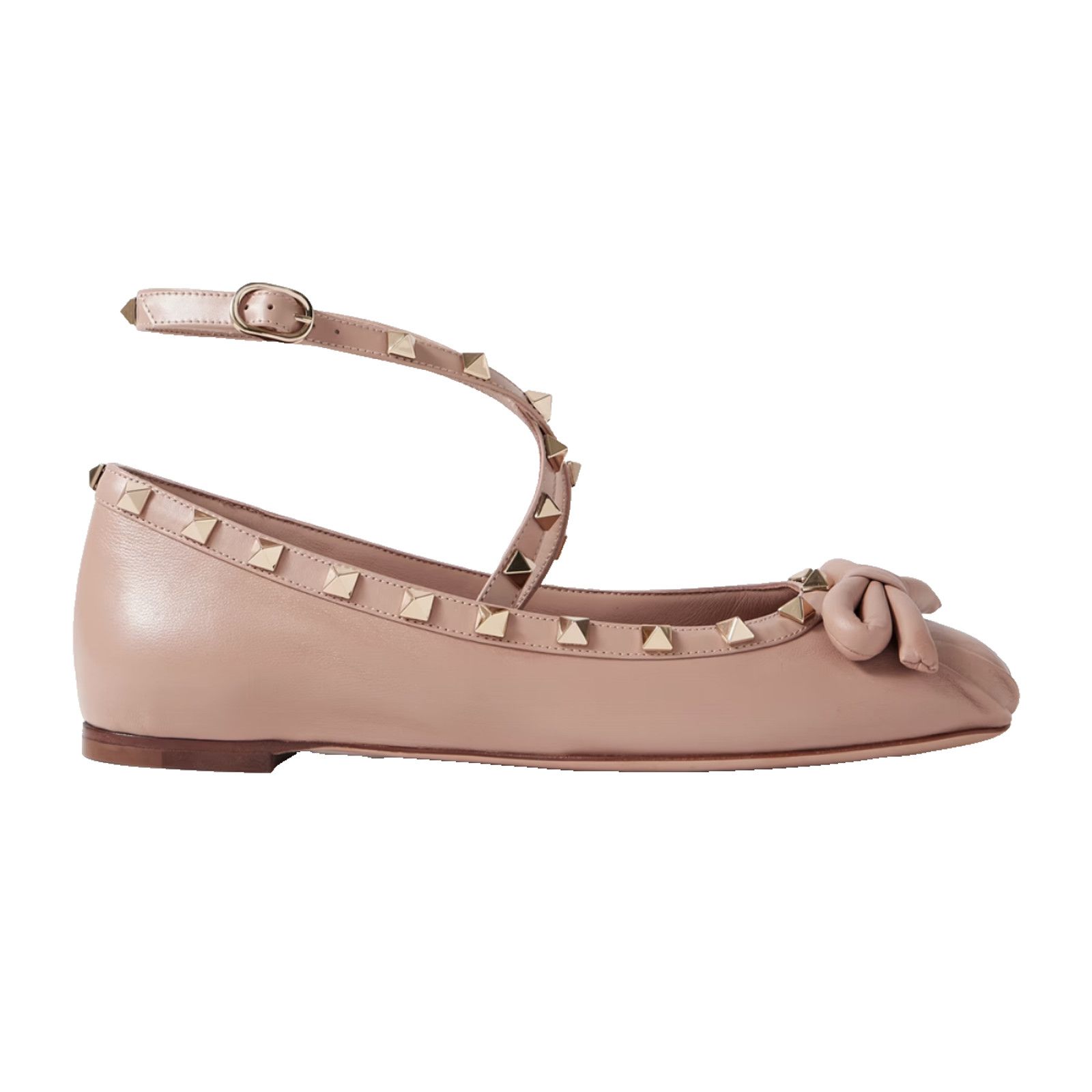 Valentino Valentino Rockstud Nude Leather Stud Ankle Strap Ballerina Size US 12 / IT 42 - 1 Thumbnail